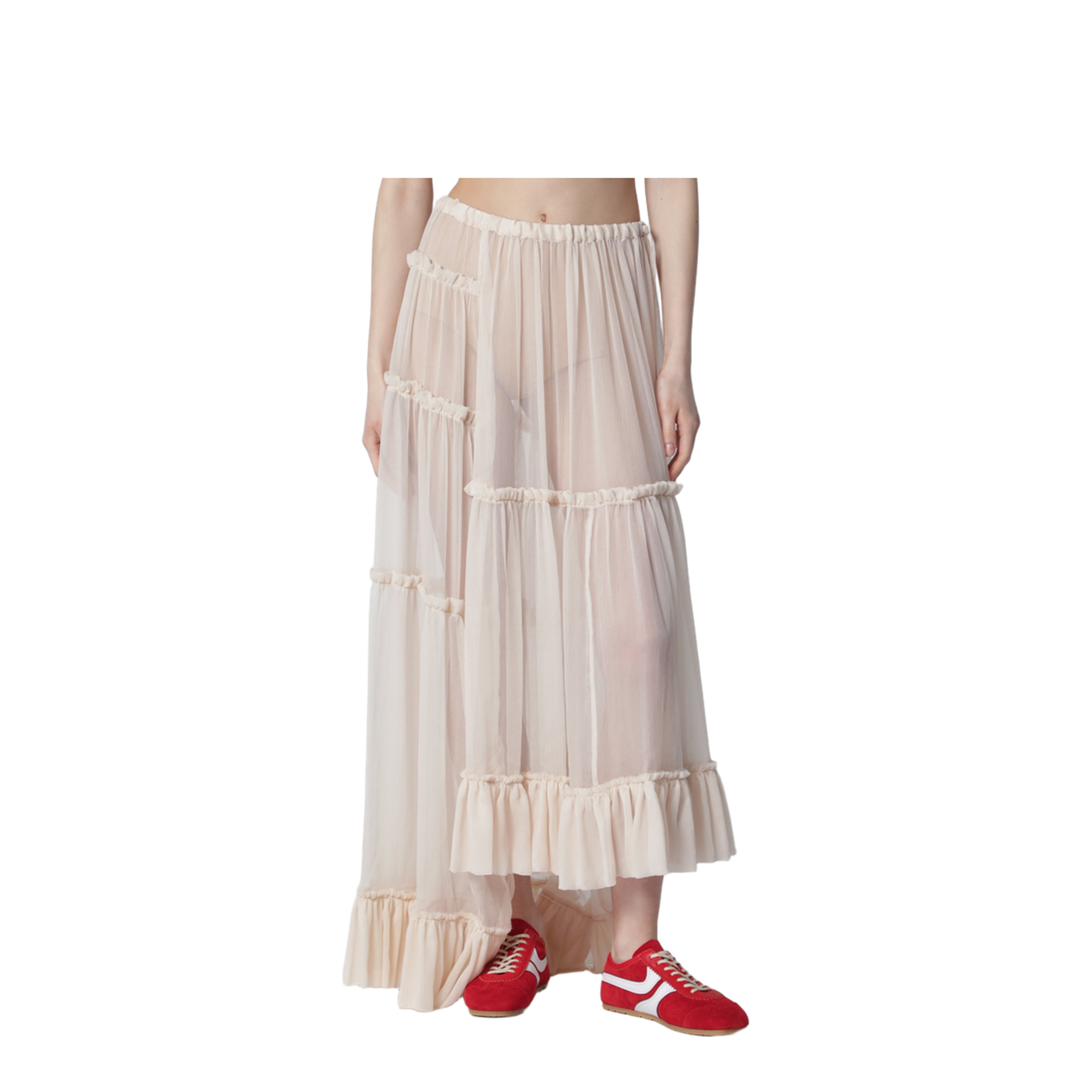 Écru semi-sheer silk skirt