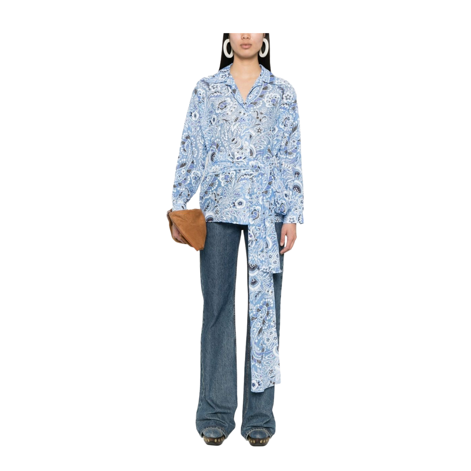 Silk-Cotton Blend Floral Print Shirt - Blue