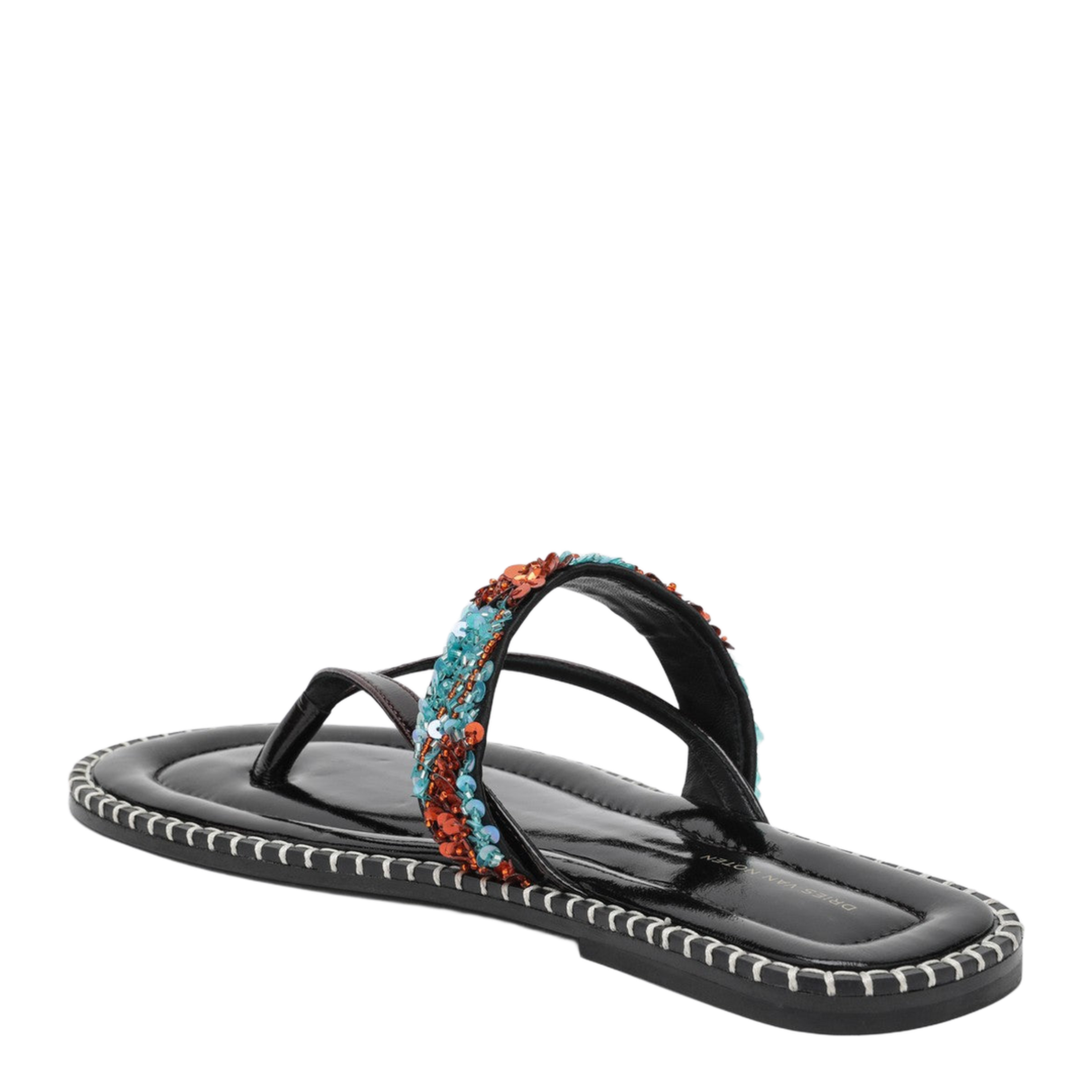 Black Thong Slip-On Sandals with Sequins