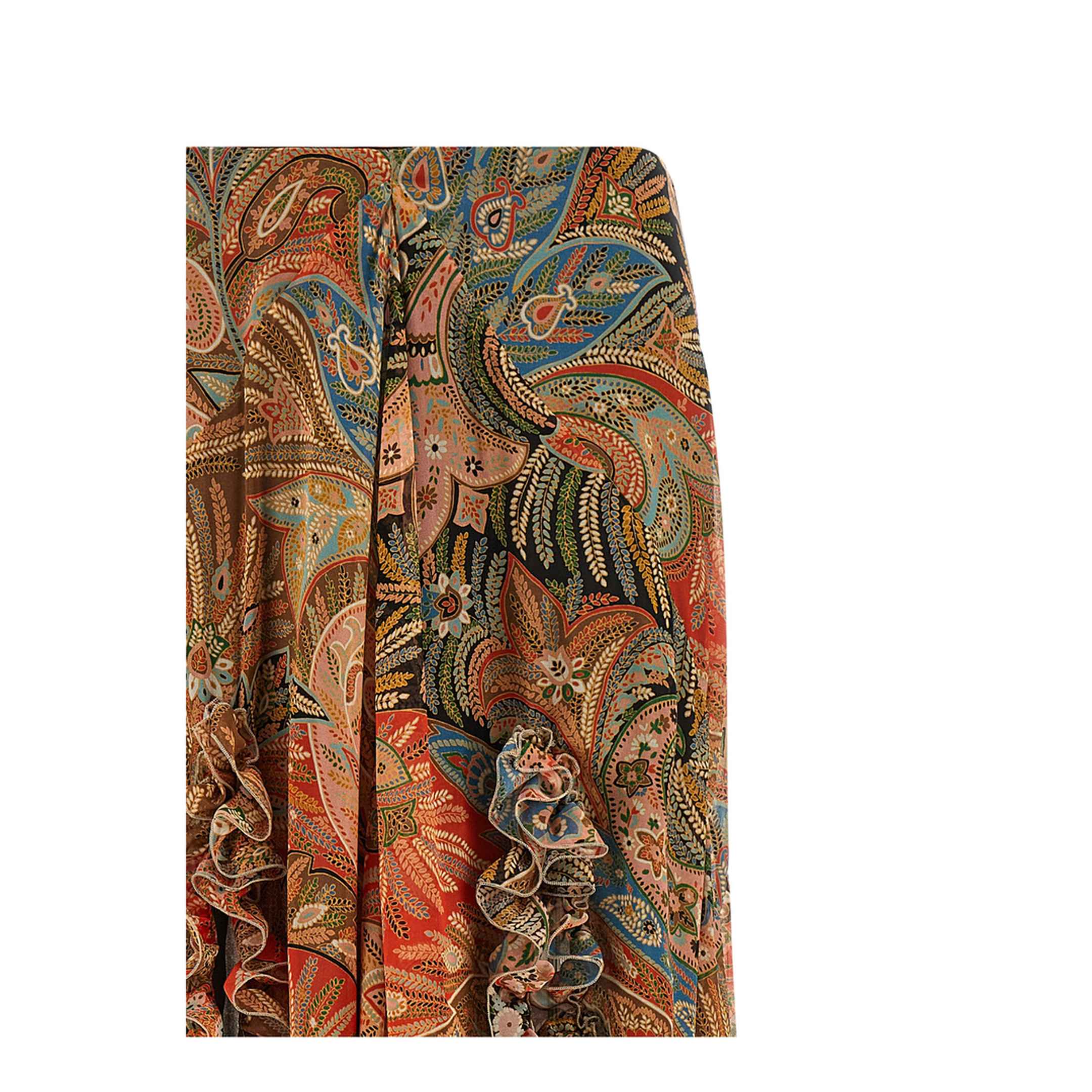 Silk Maxi Skirt with Flounce and Paisley Motif