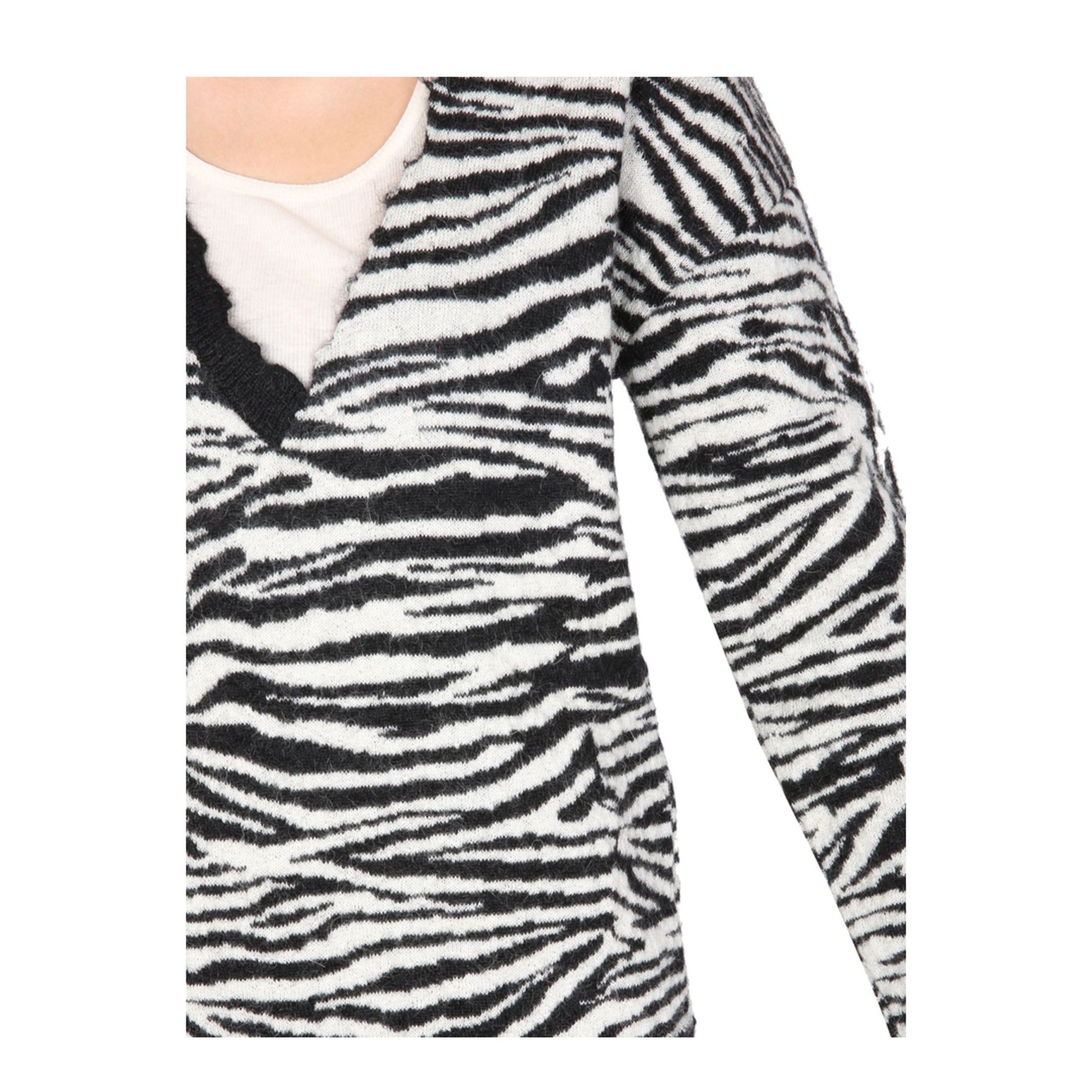 Black White Wool Mohair Blend Zebra-Pattern Ripped Jumper
