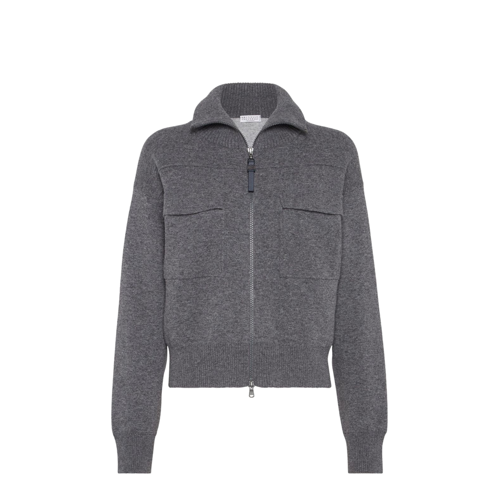 Crop Wool Cardigan High Neck Zip Closure with Shiny Zipper Pull