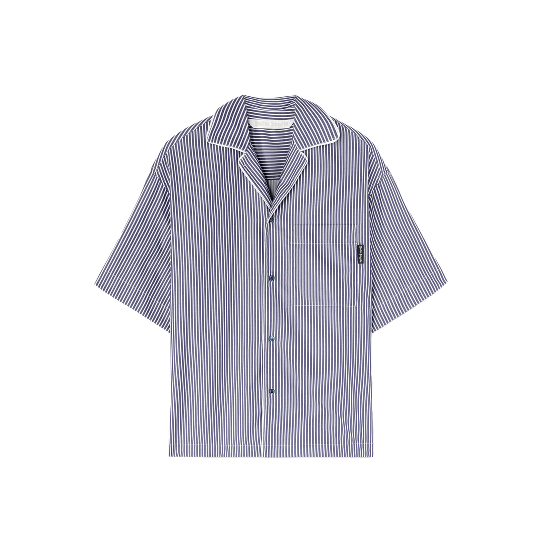 MAYFEYR - Palm Angels - Curved Logo-Print Striped Shirt - PWGG005S25FAB0014603