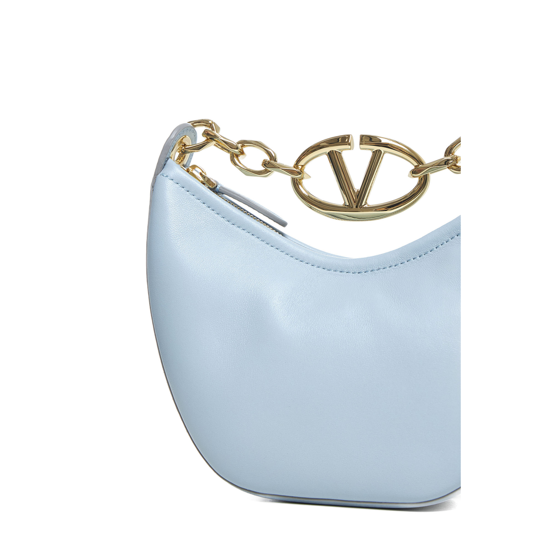 Light Blue Leather Mini Hobo Handbag