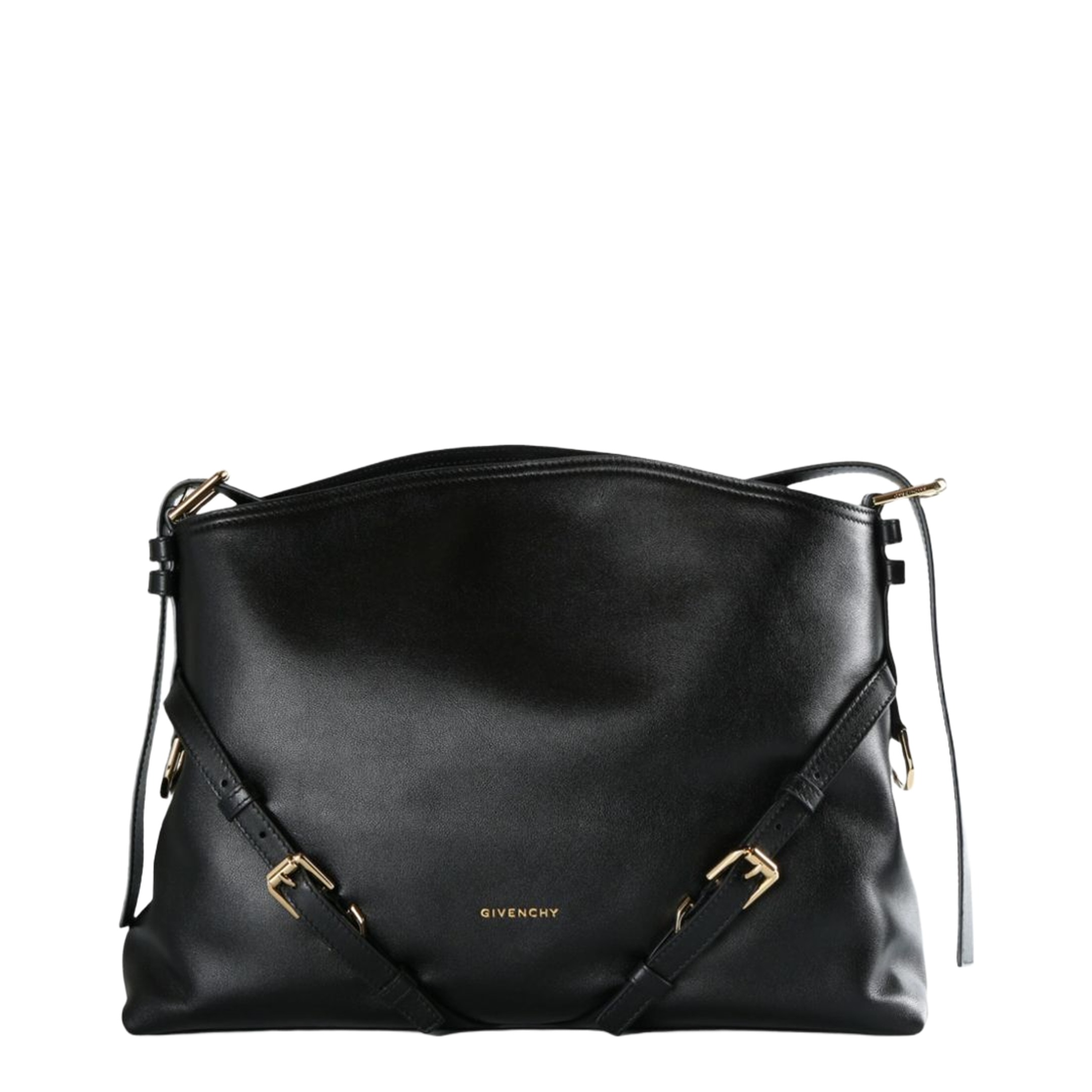 Voyou Medium Shiny Leather Shoulder Bag - Black