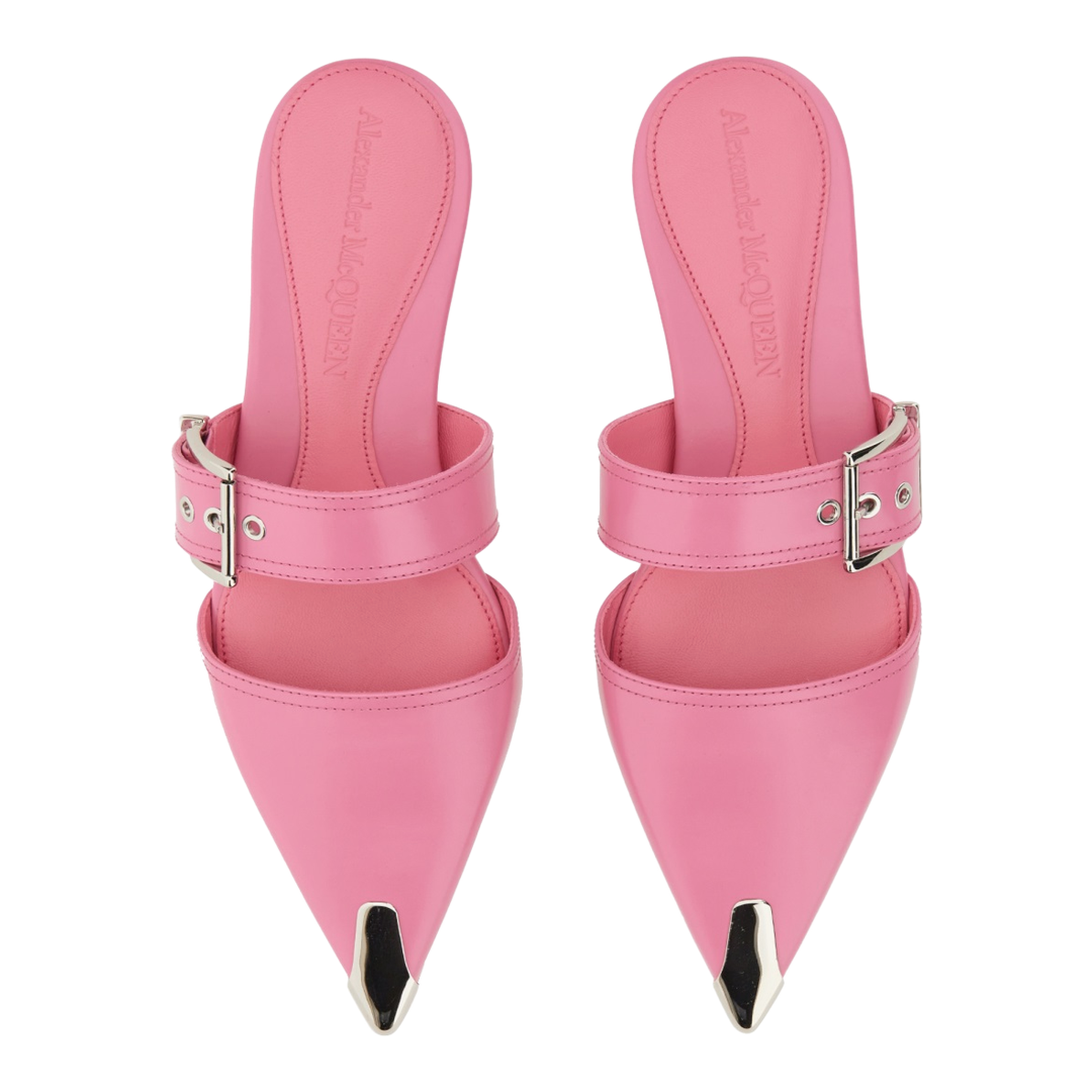 Metal-toe Pointed Flat Leather Mules