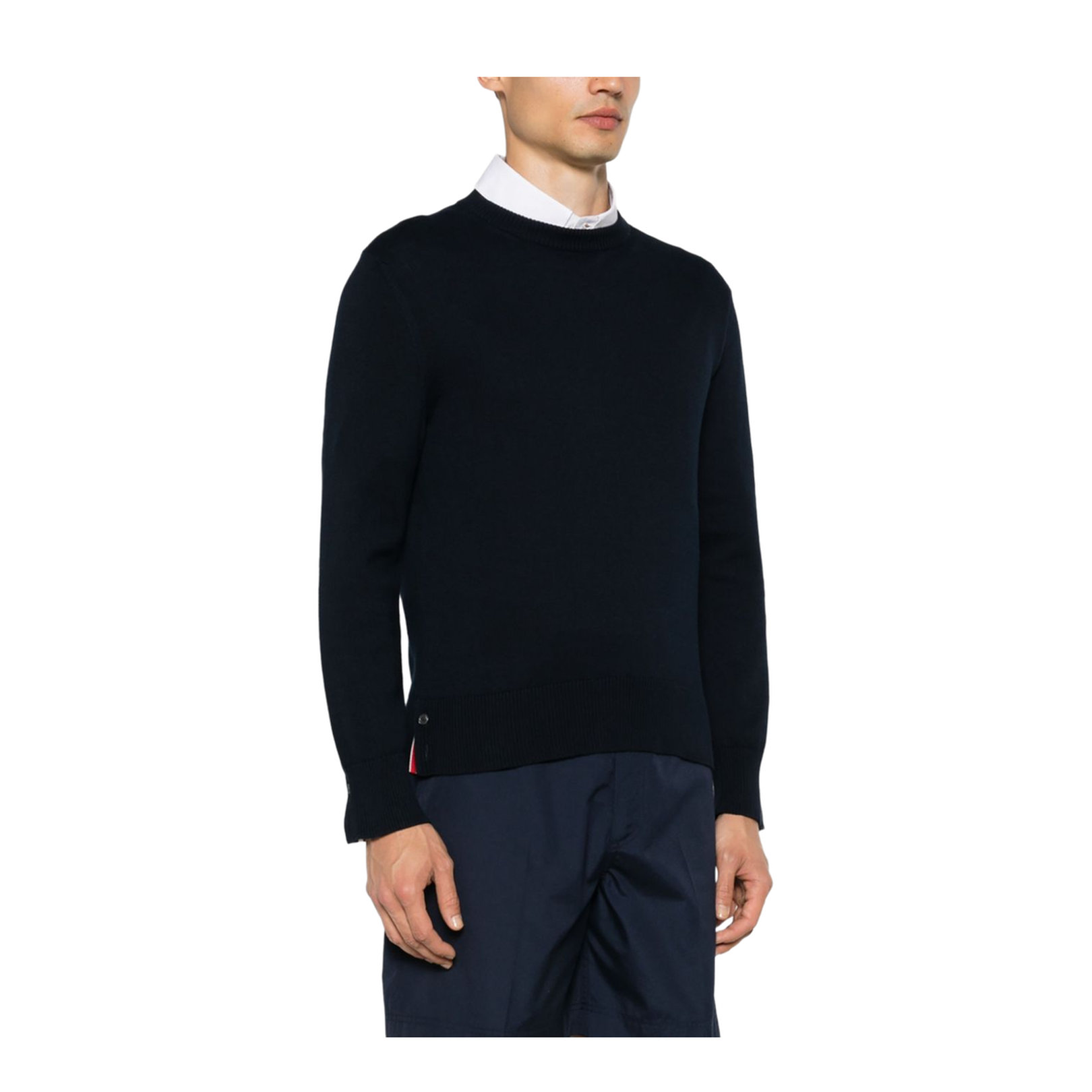 Navy Blue Cotton Fine Knit Sweater