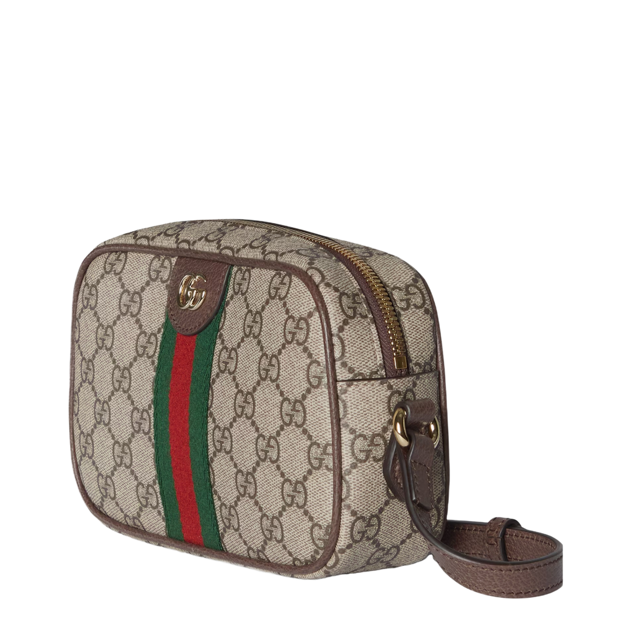 Ophidia Small Camera Bag in Beige and Brown GG Fabric