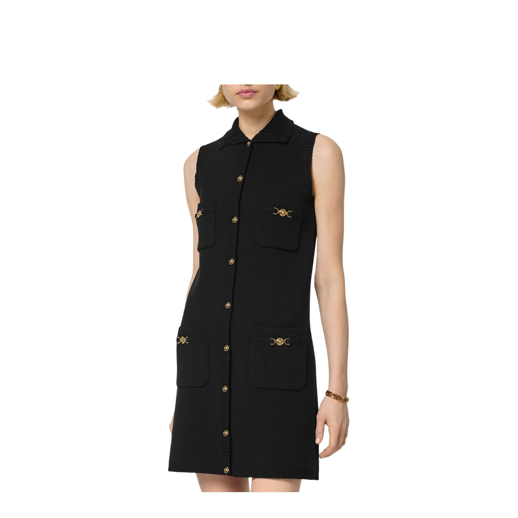 Black Mini Sleeveless Dress with Medusa Detail