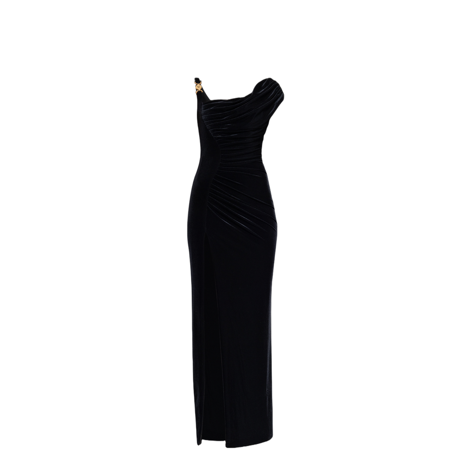 Midnight Blue Stretch Velvet Long Dress