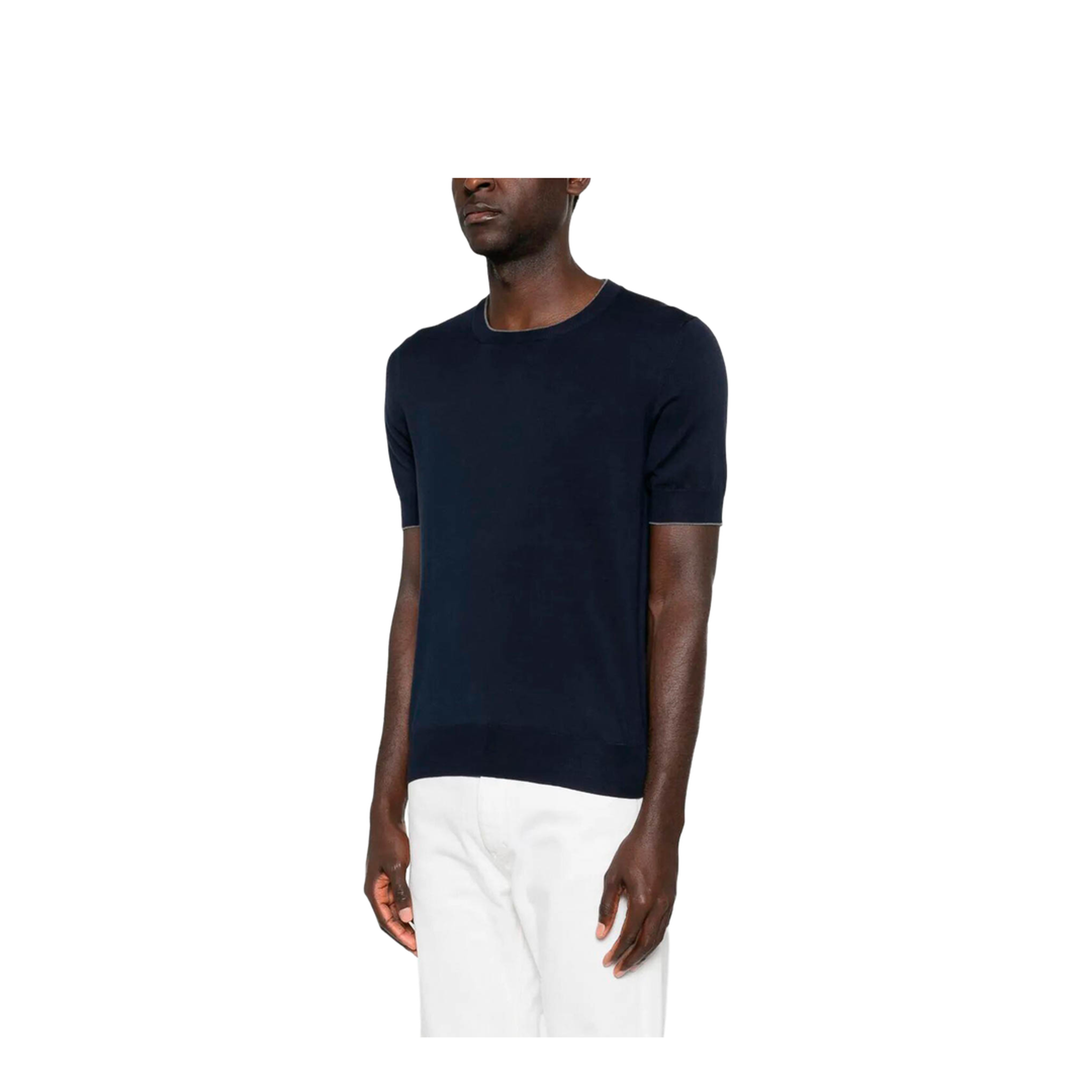 Cotton Knit T-Shirt - Navy Blue