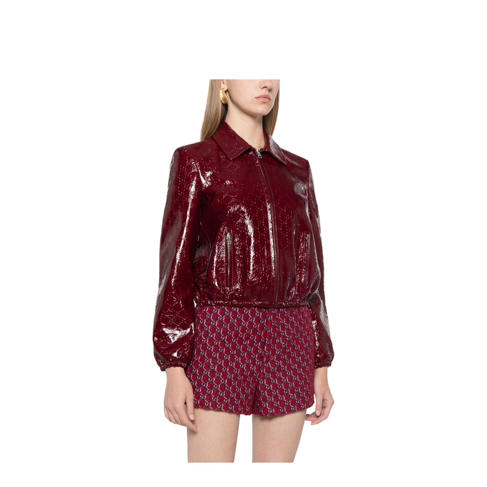 GG Embossed Leather Bomber Jacket