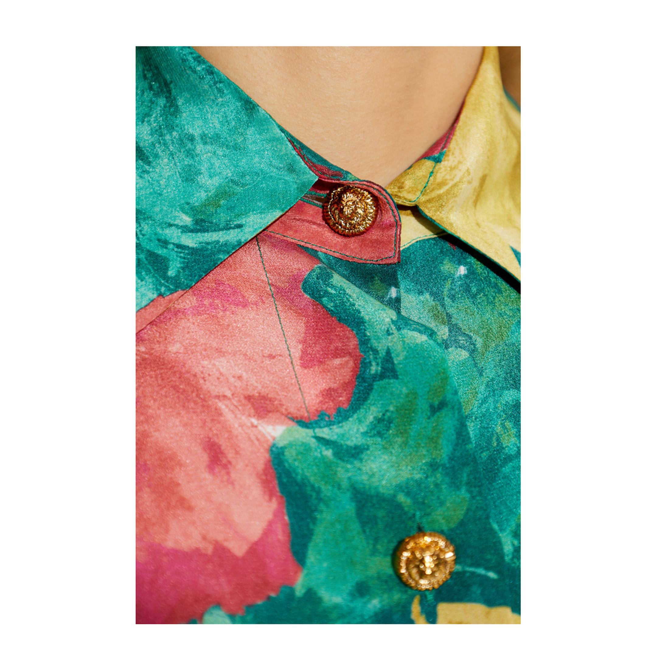 Crepe Shirt Dress with Roses Print