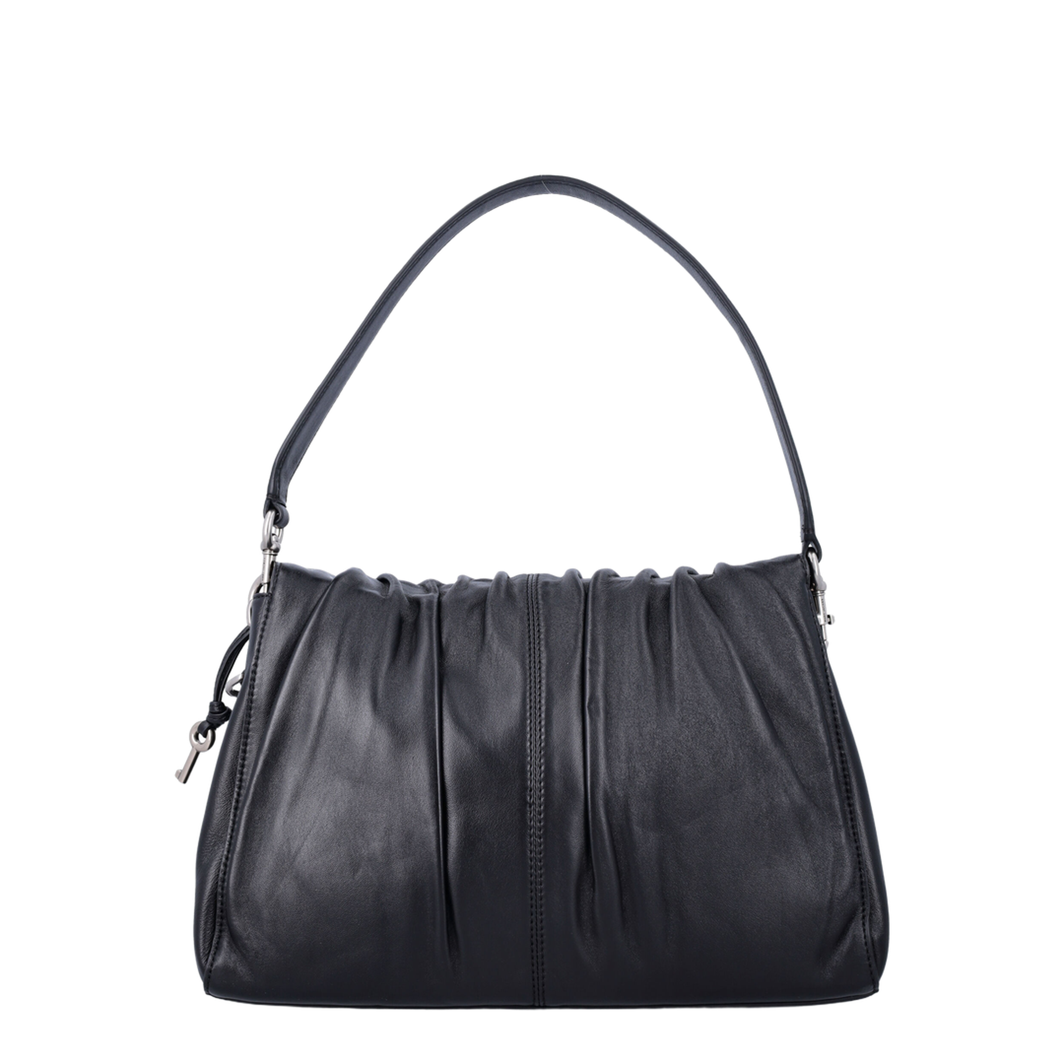 Ruched Detail Leather Crossbody Bag - Black