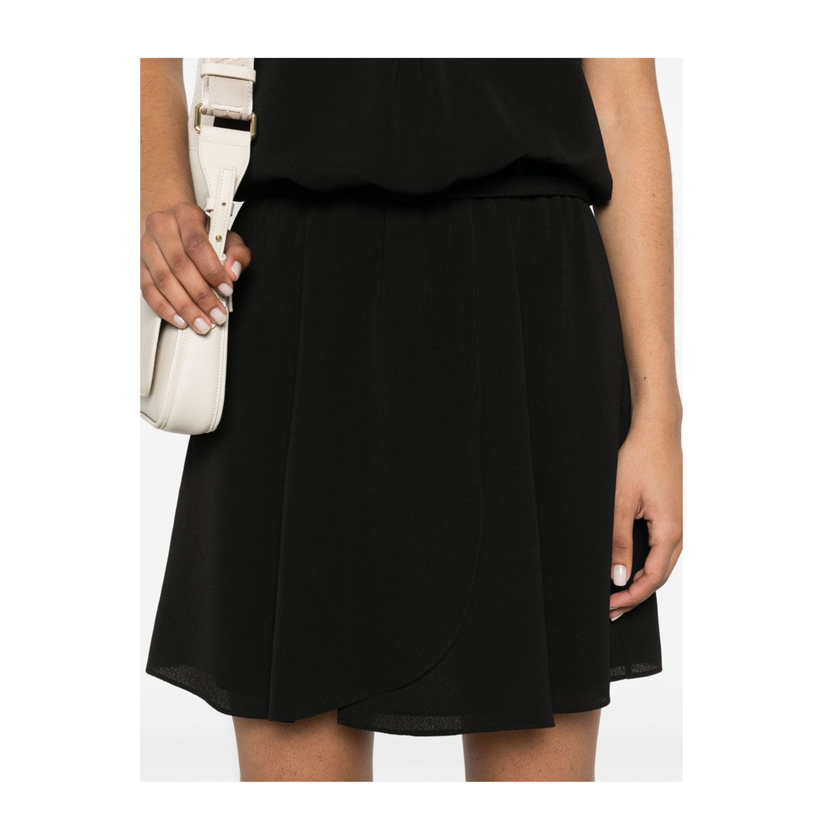 Fluid Crêpe Short Dress with Gathering and a Belt at the Waist