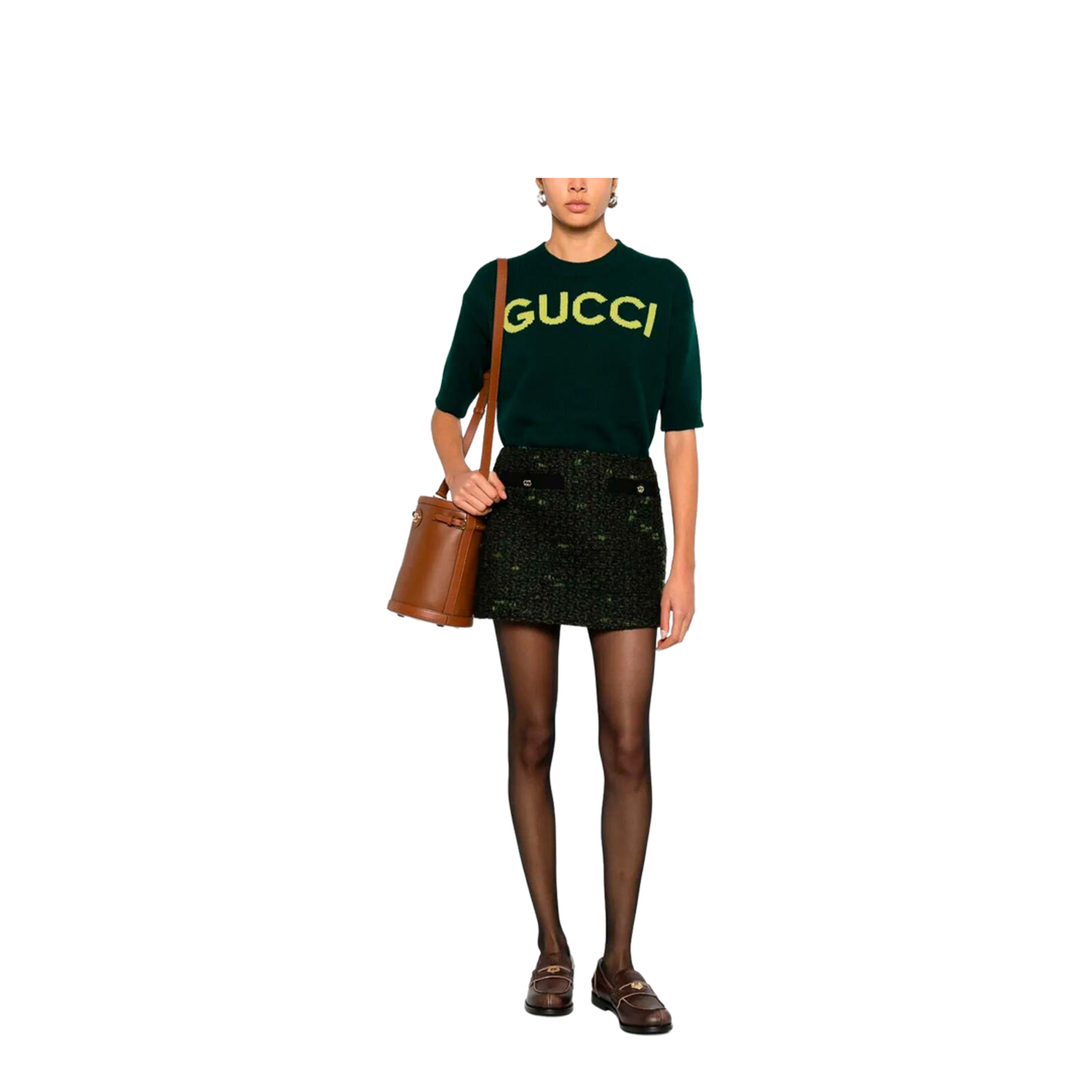 Soft Wool Top with Intarsia in Dark Green