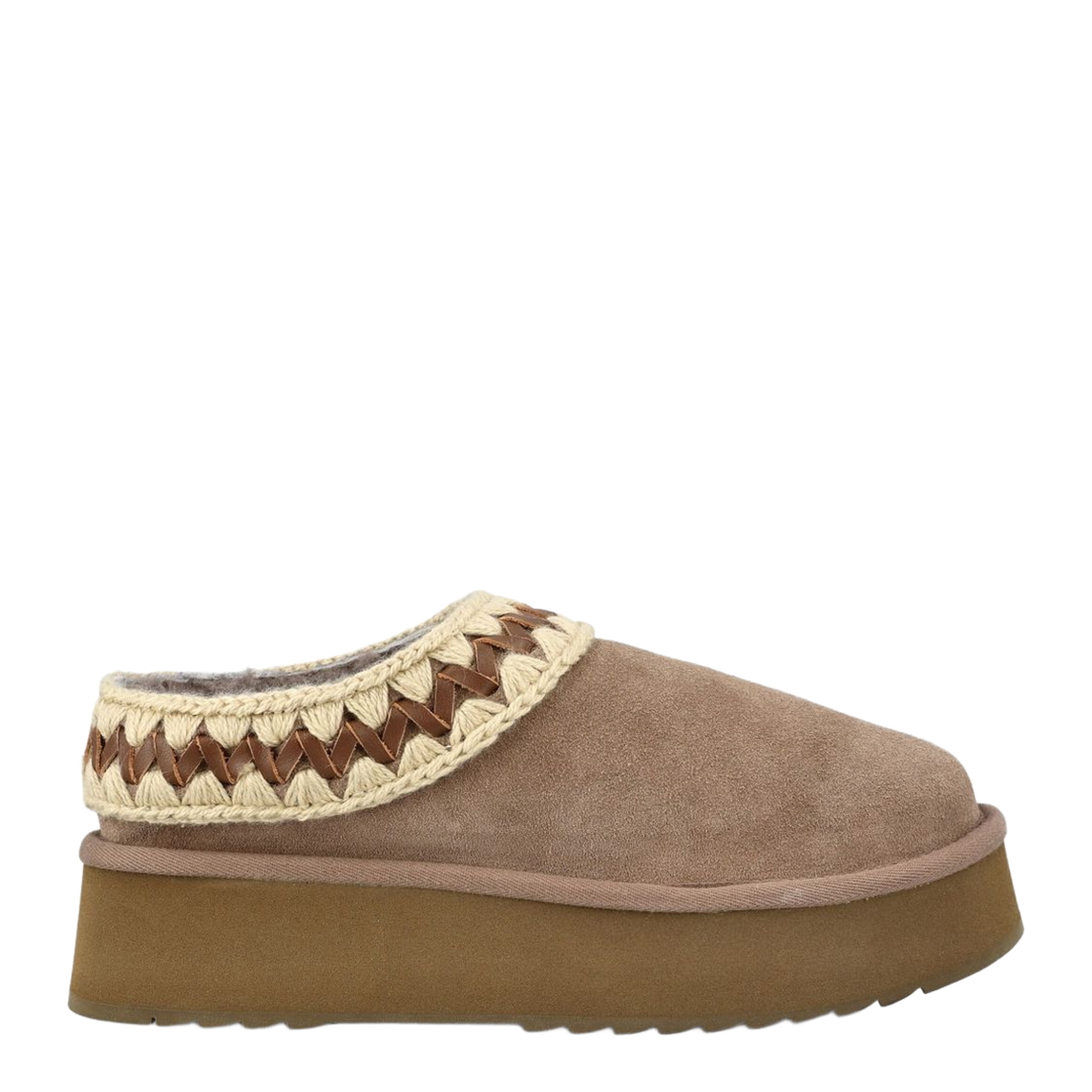 Platform Clog Suede Leather Stitching