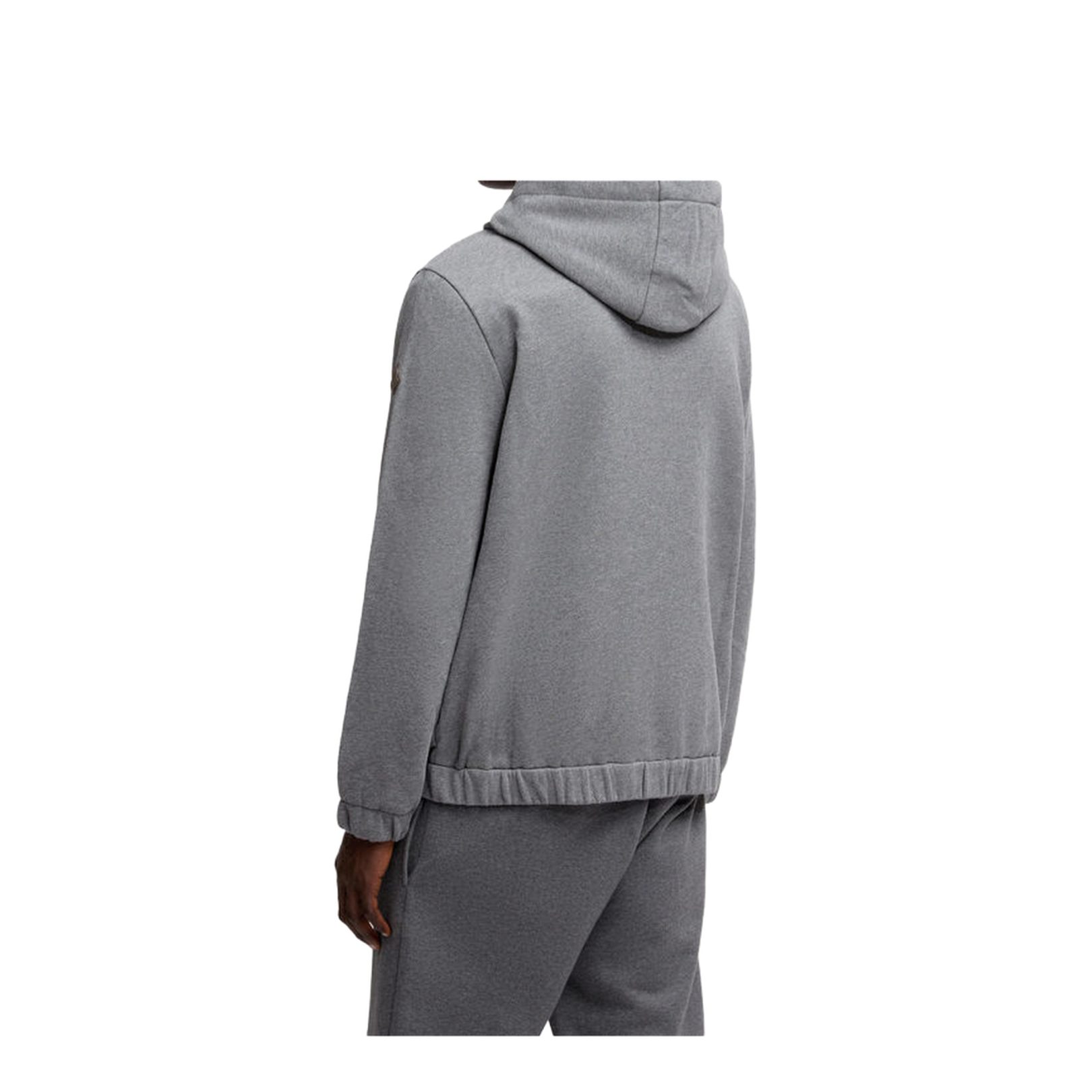 Dark Gray Leather Logo Cotton Blend Zip-Up Hoodie