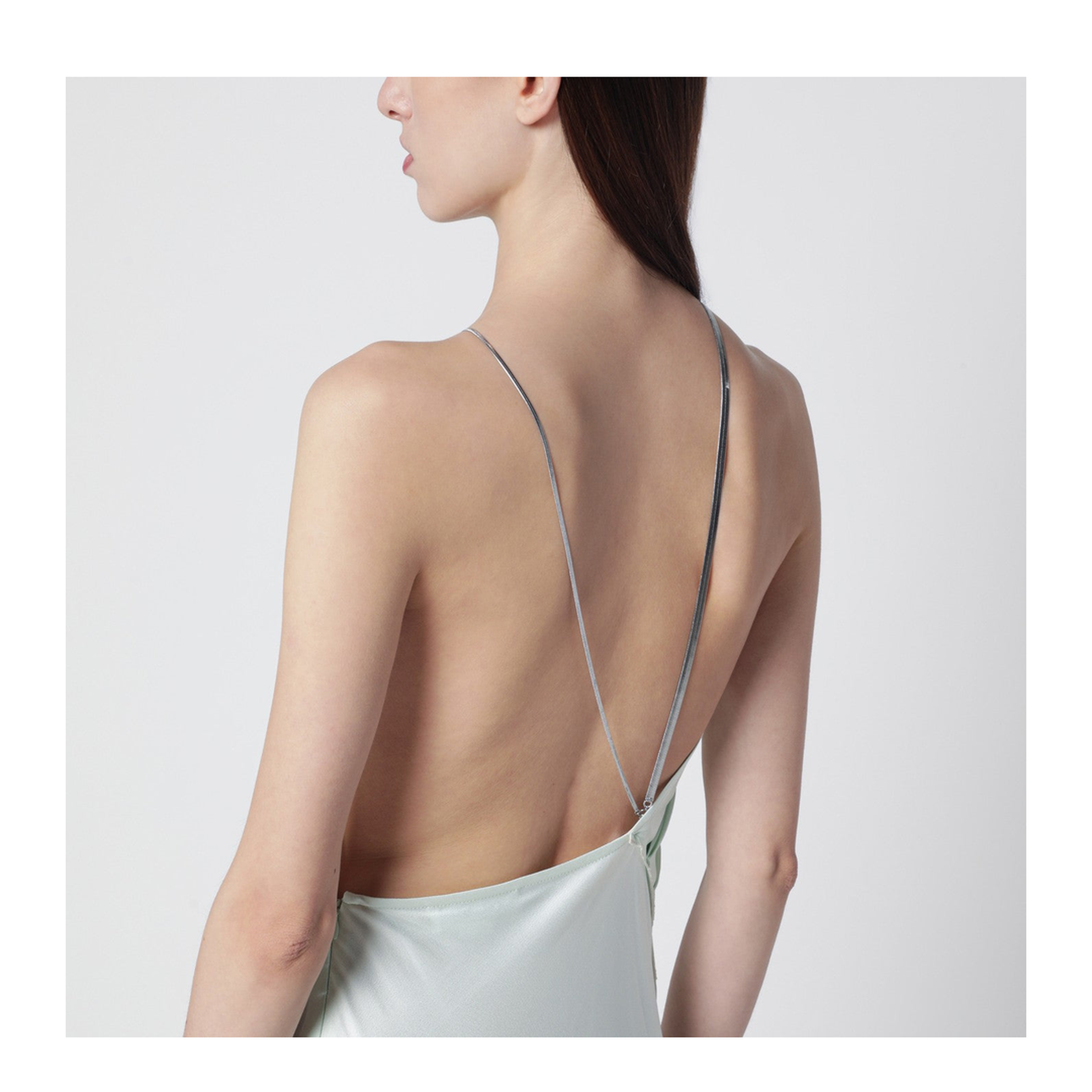 Aloe-coloured long dress with chain detail