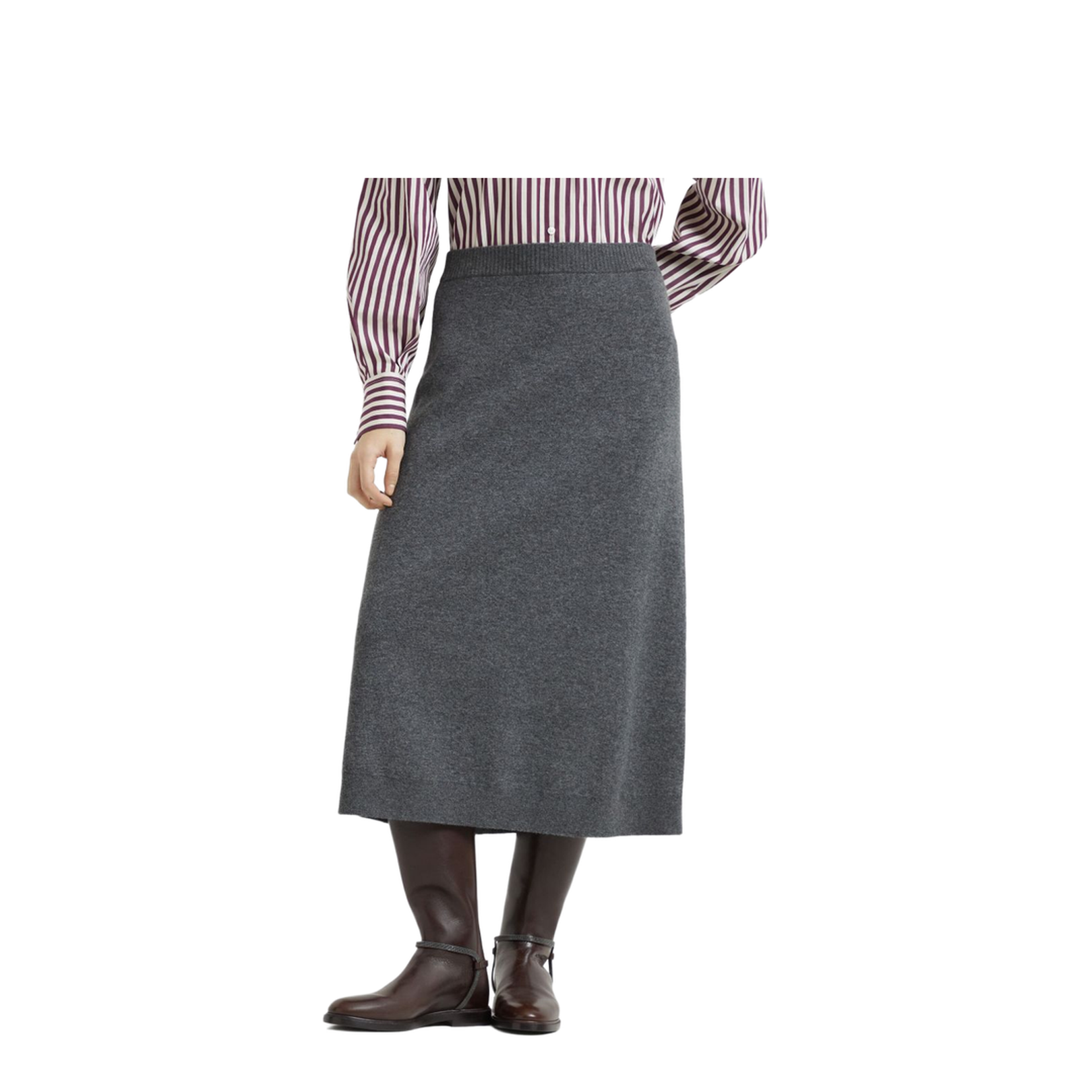 Medium Grey Cashmere Midi Skirt