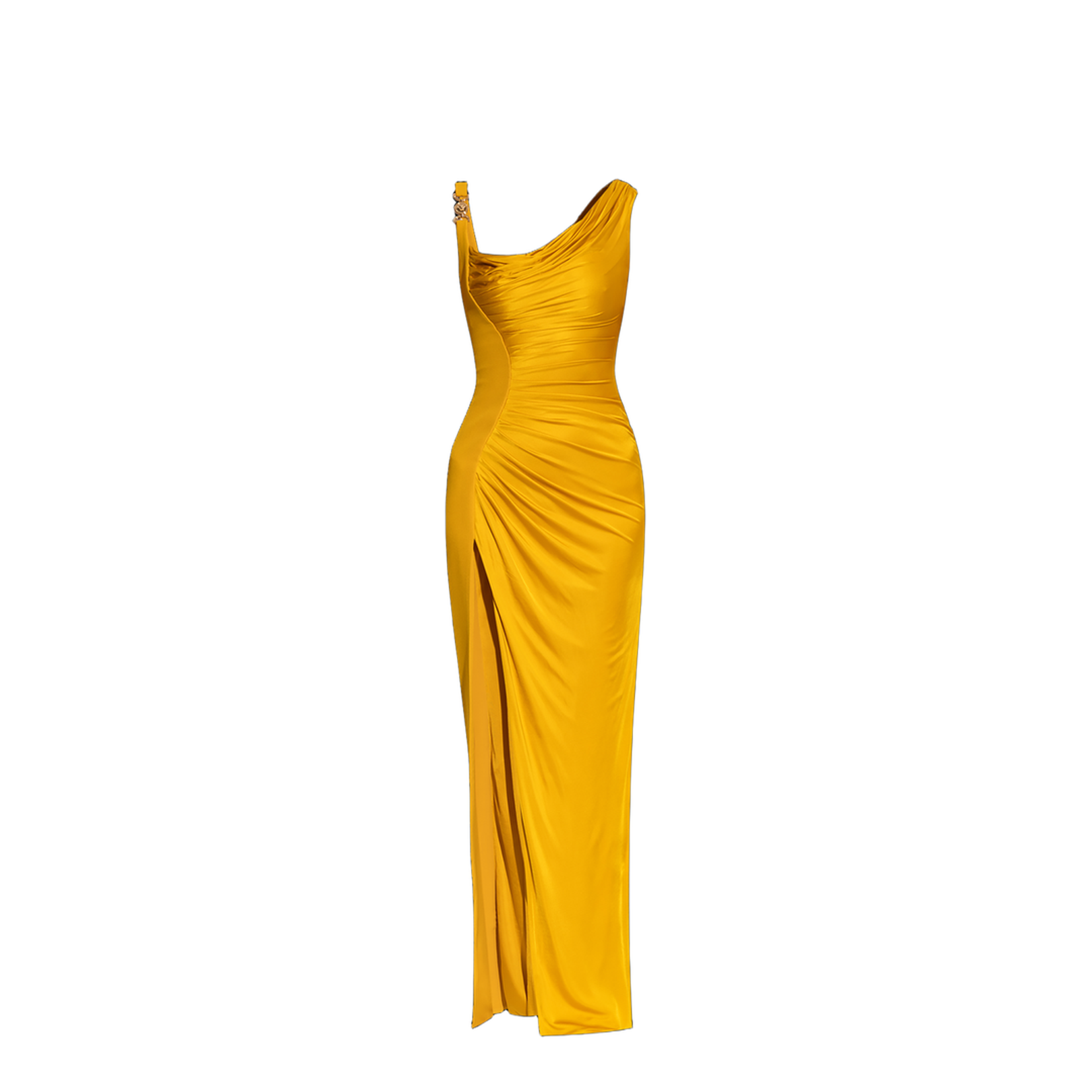 Orange Sleeveless Long Dress with Medusa Plaque