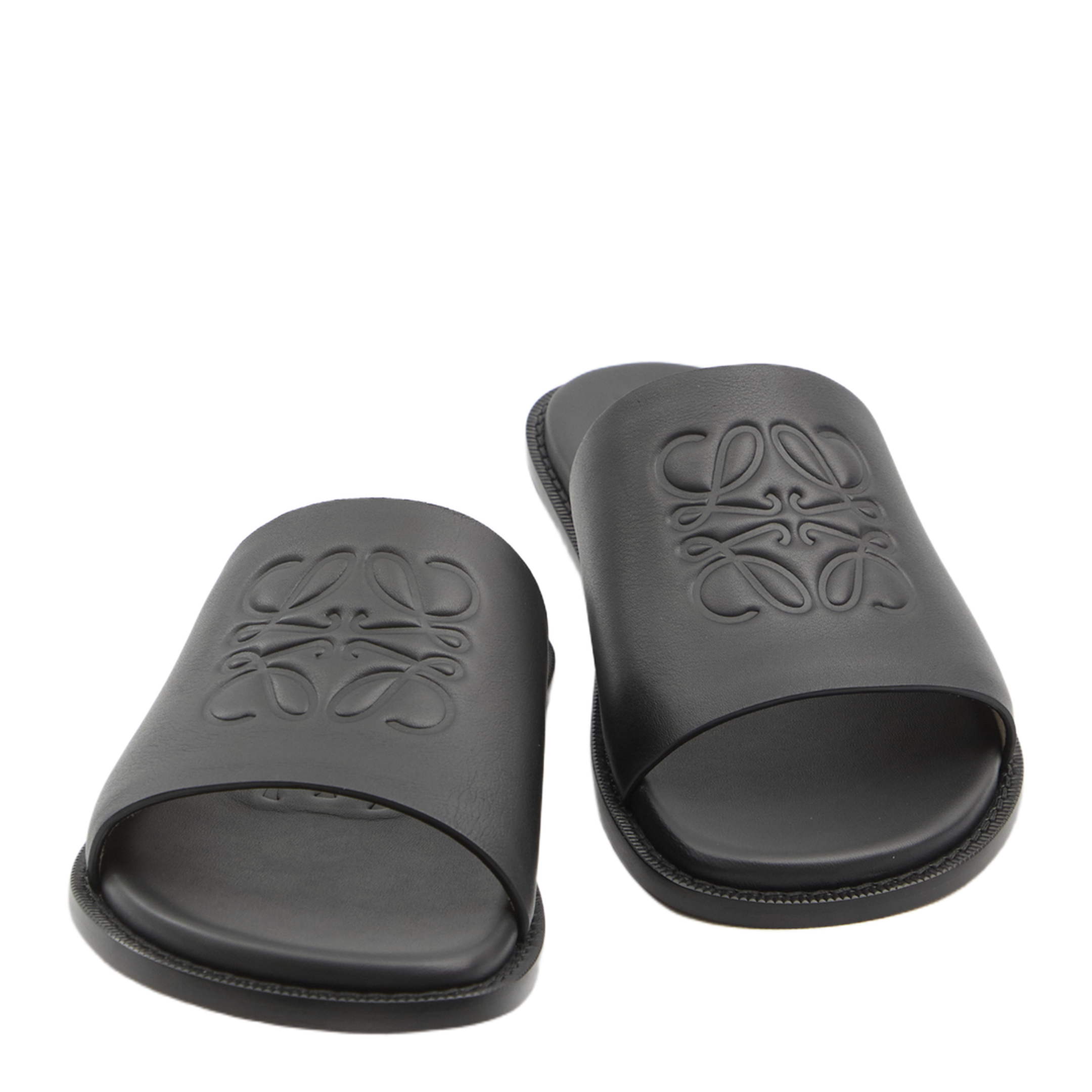 Flex Anagram Slide in Soft Calfskin Black