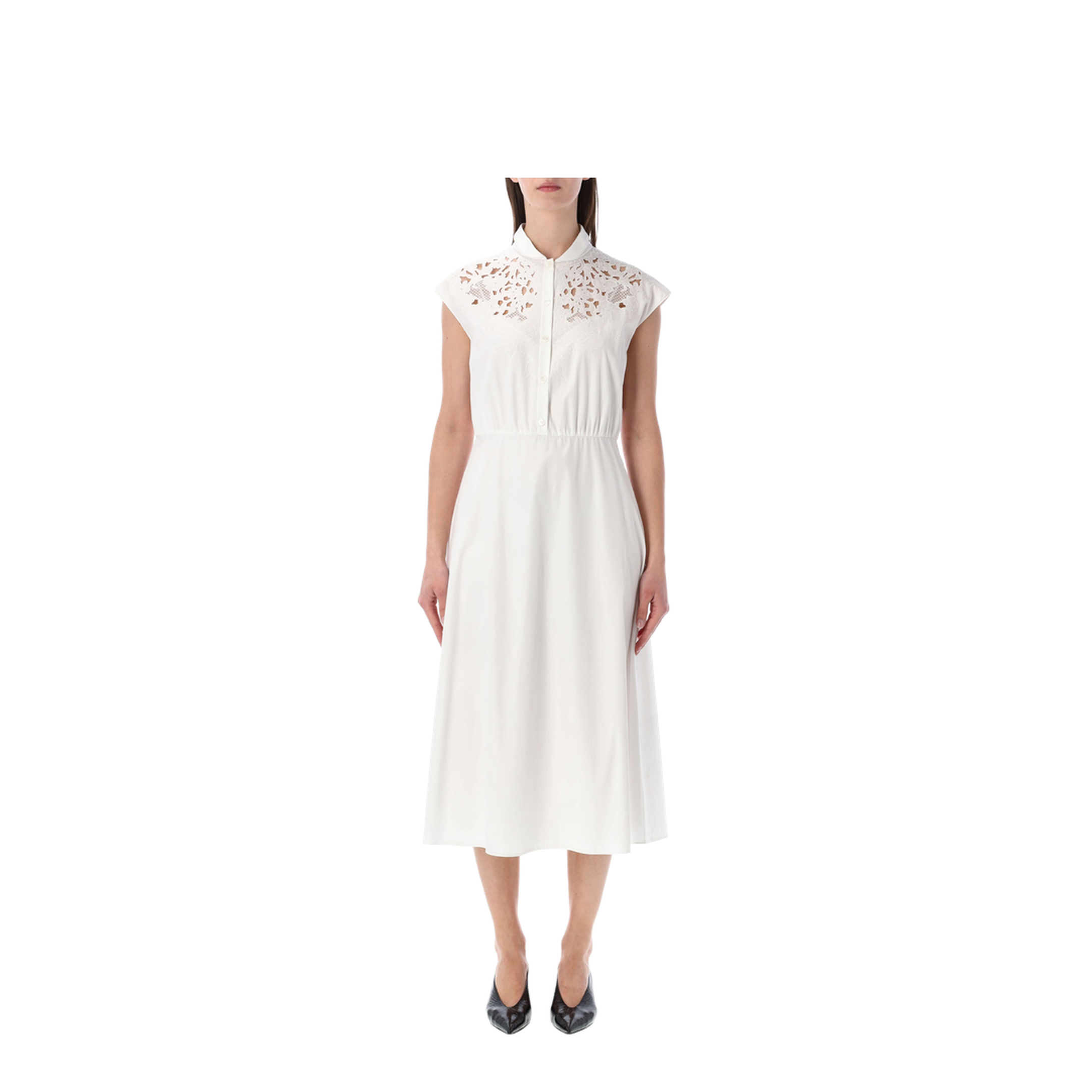 White Midi Dress with Sangallo Embroidery