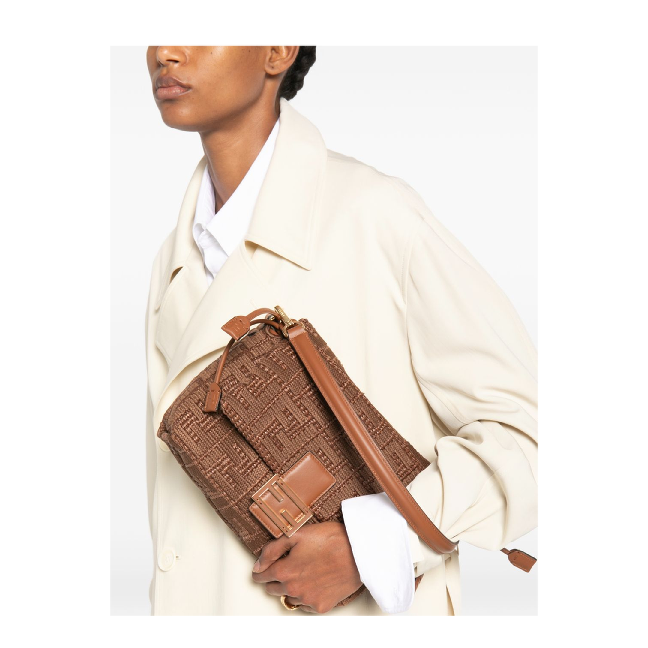 Mamma Baguette Medium Raffia-Effect Shoulder Bag - Sellier Brown