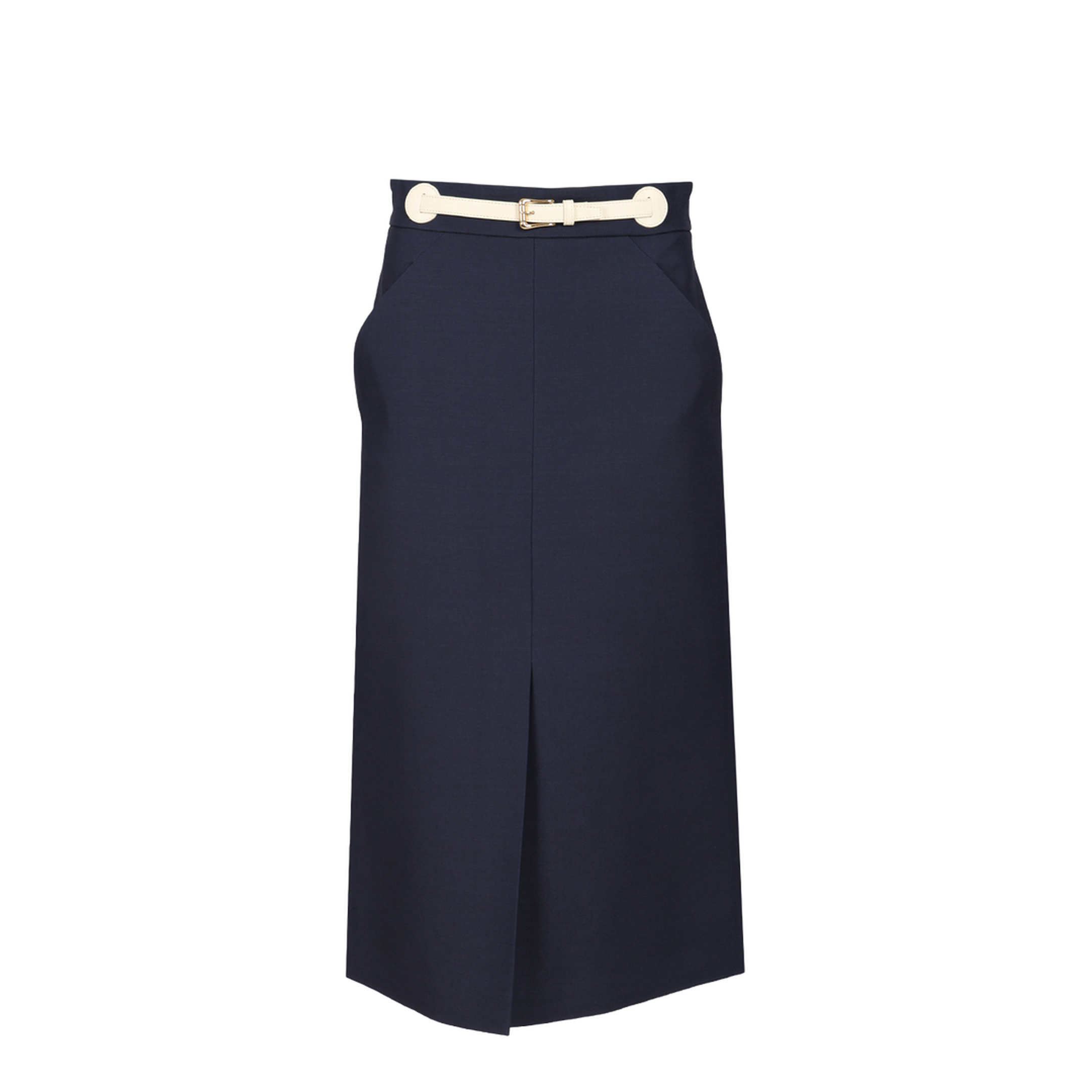 Navy Blue Wool Blend Skirt
