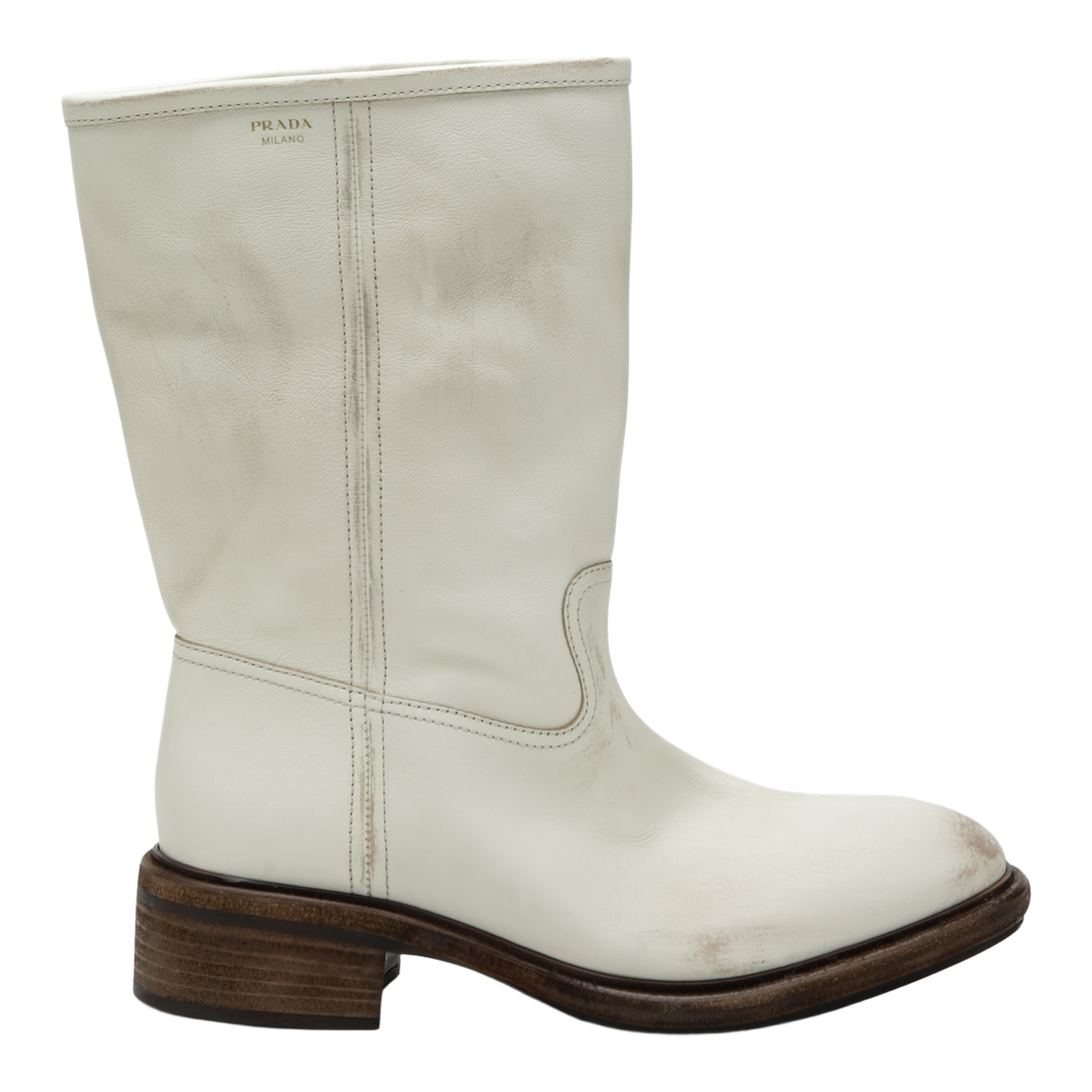 Talc-Colored Boots In Aged-Effect Leather