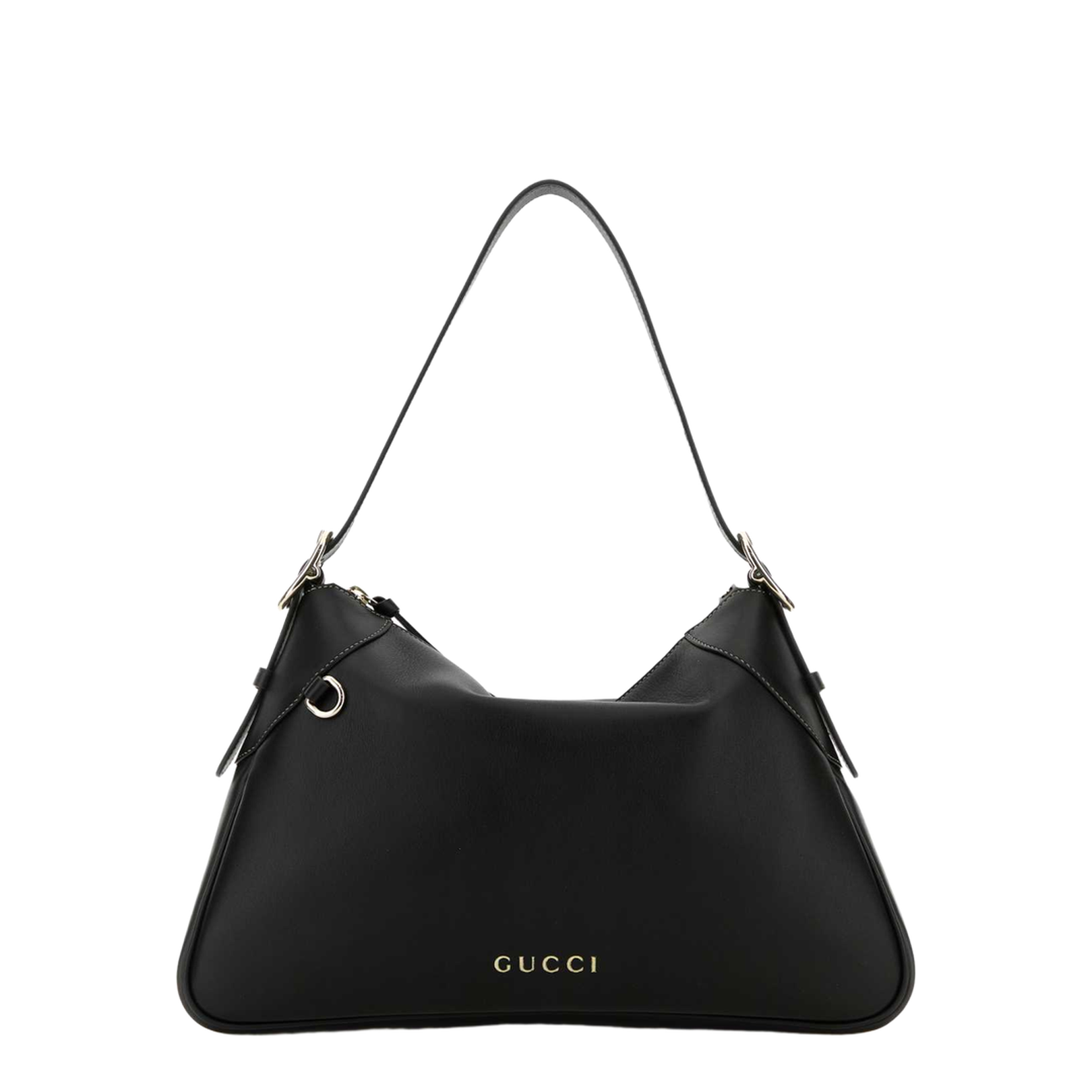 GG Emblem Medium Leather Bucket Bag - Black