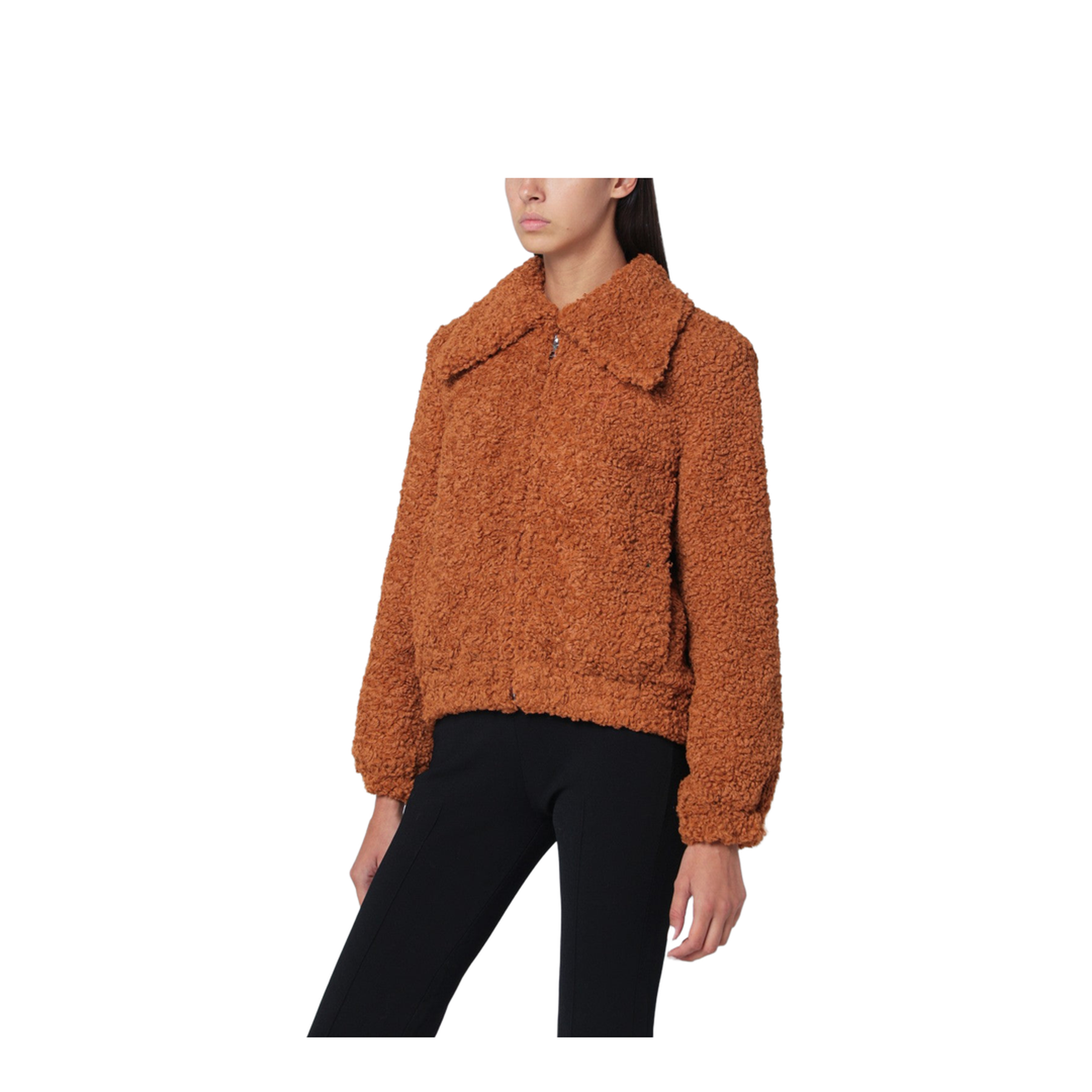Pumpkin-coloured Faux Fur Bomber Jacket