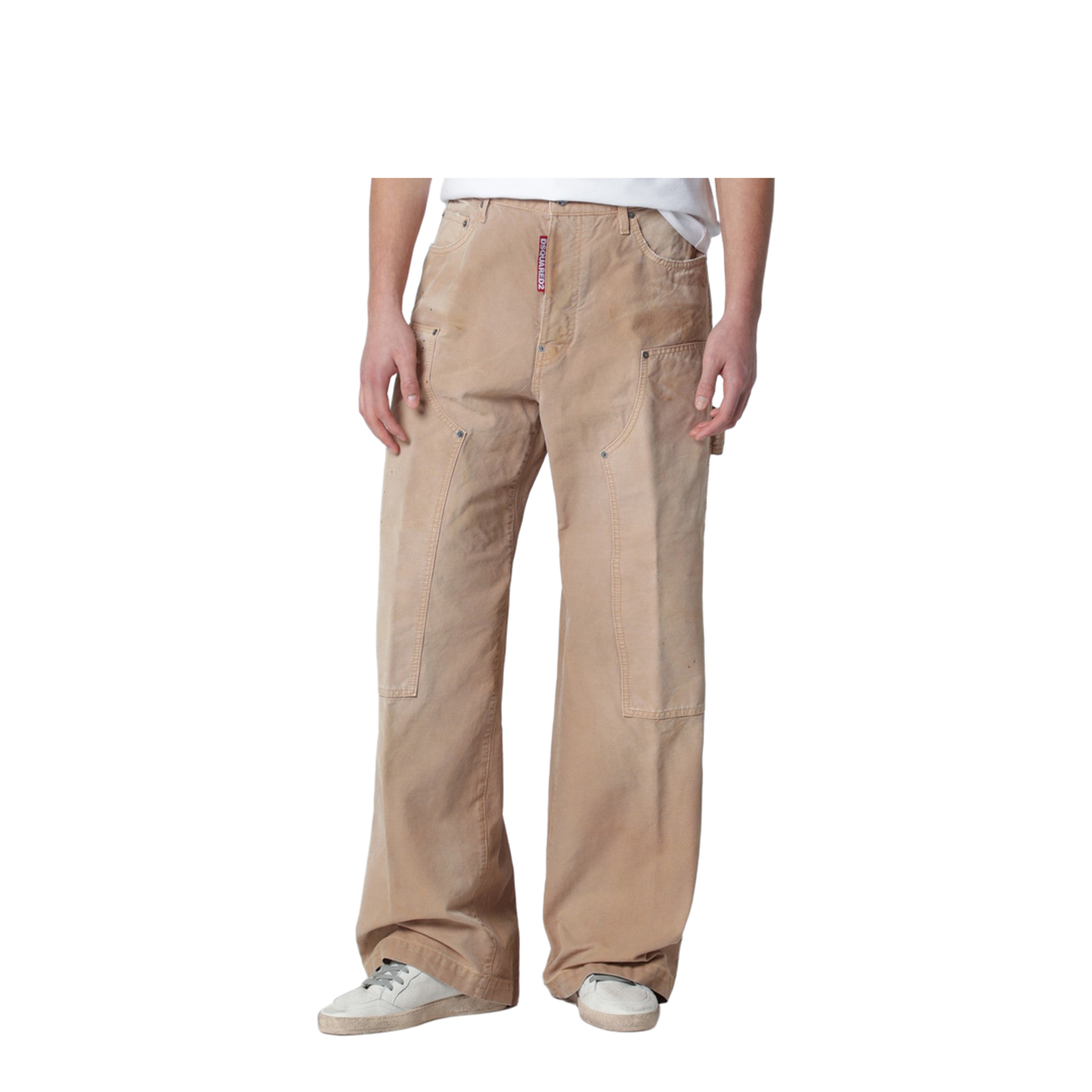 Vintage-effect Beige Baggy Carpenter Jeans
