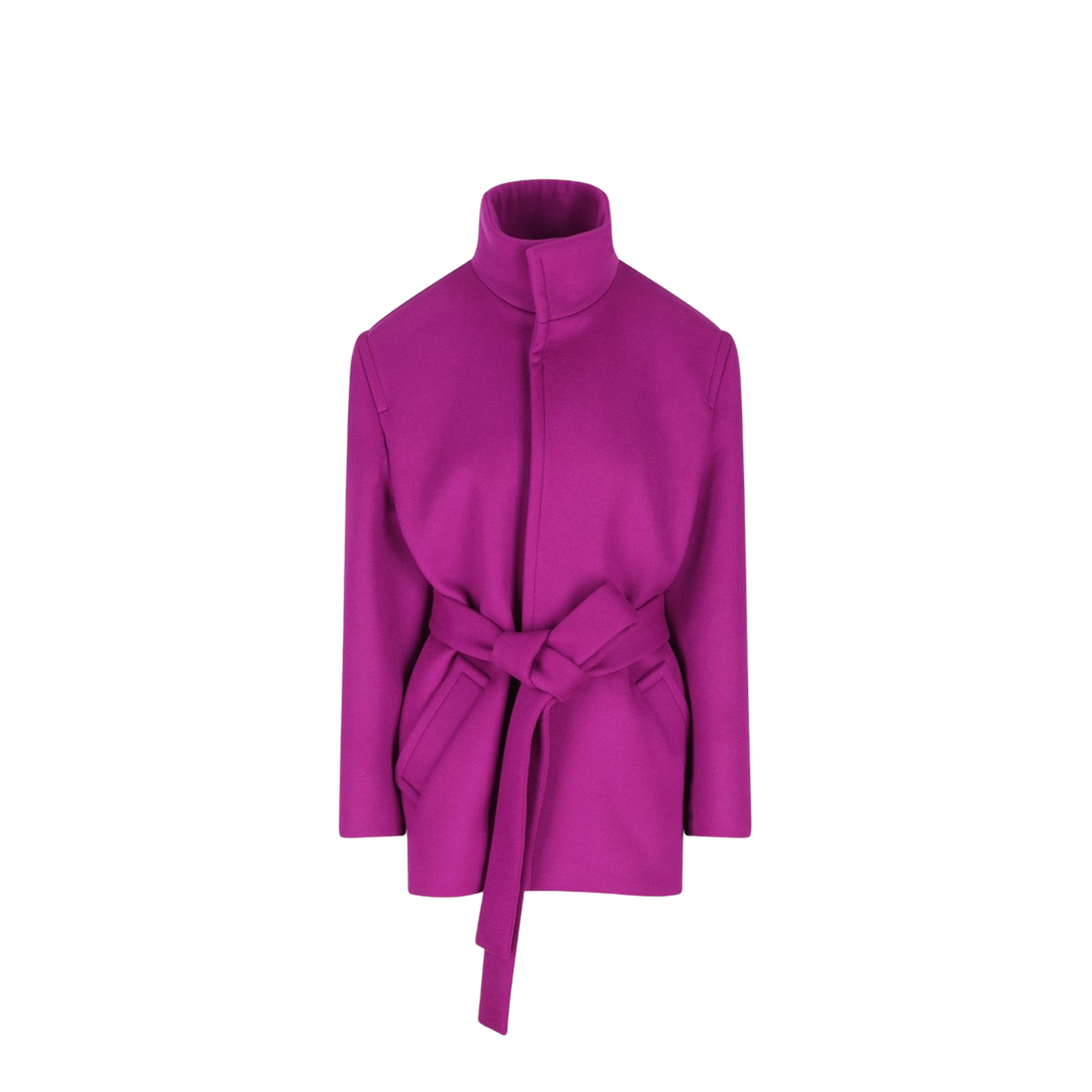 Boxy Belted Coat in Wool in Purple