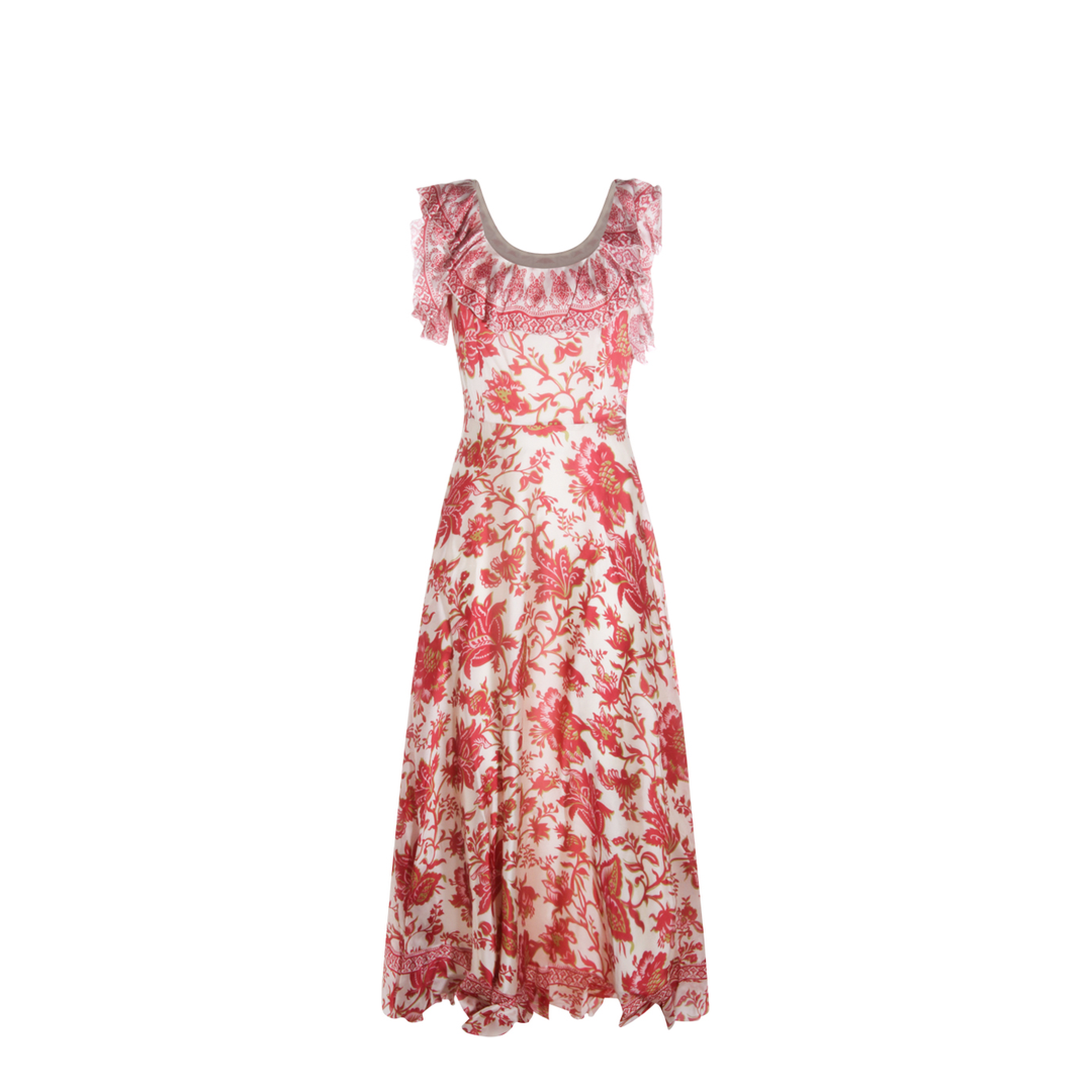 Floral Motif Silk Long Dress