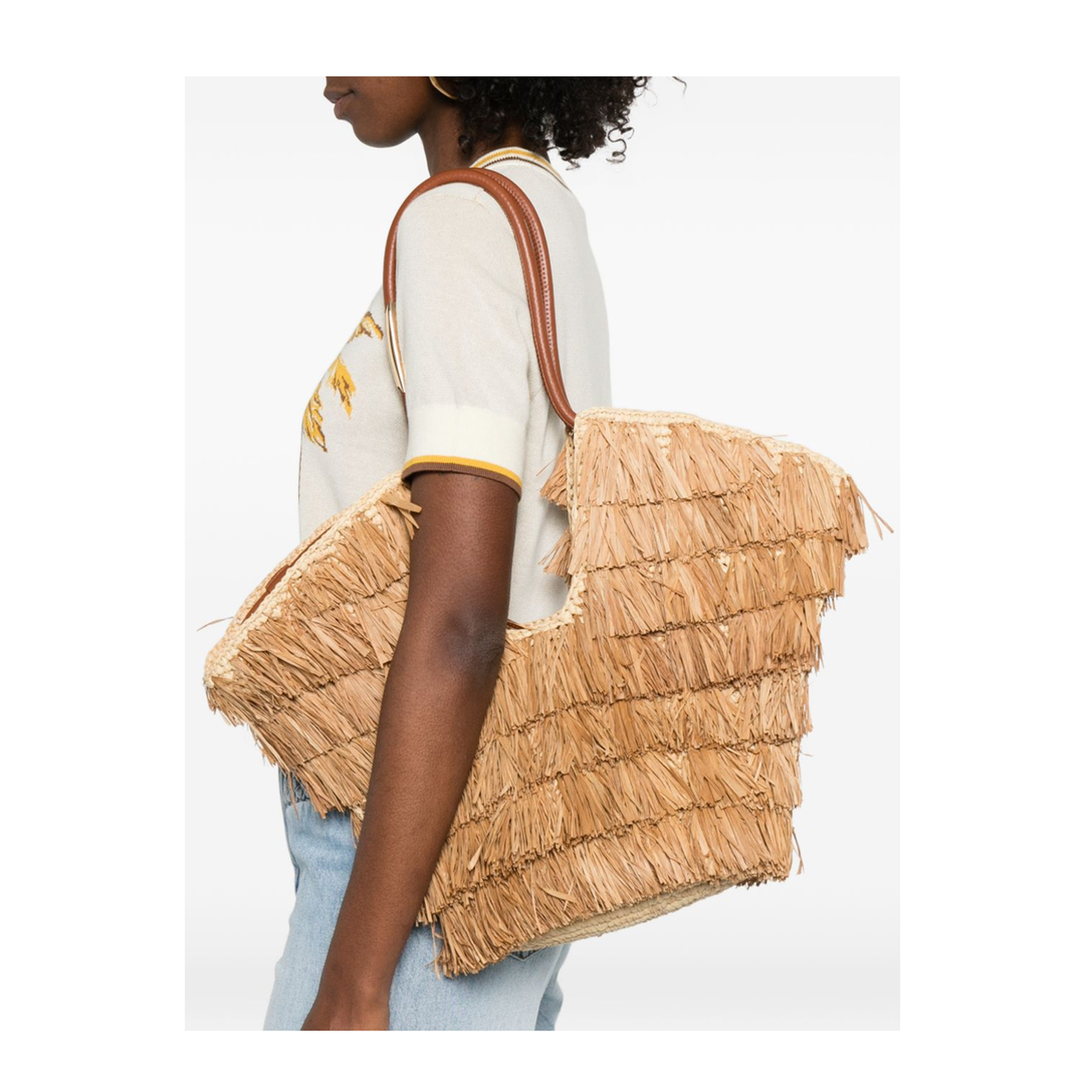 Goldentime Medium Fringed Tote Bag - Brown