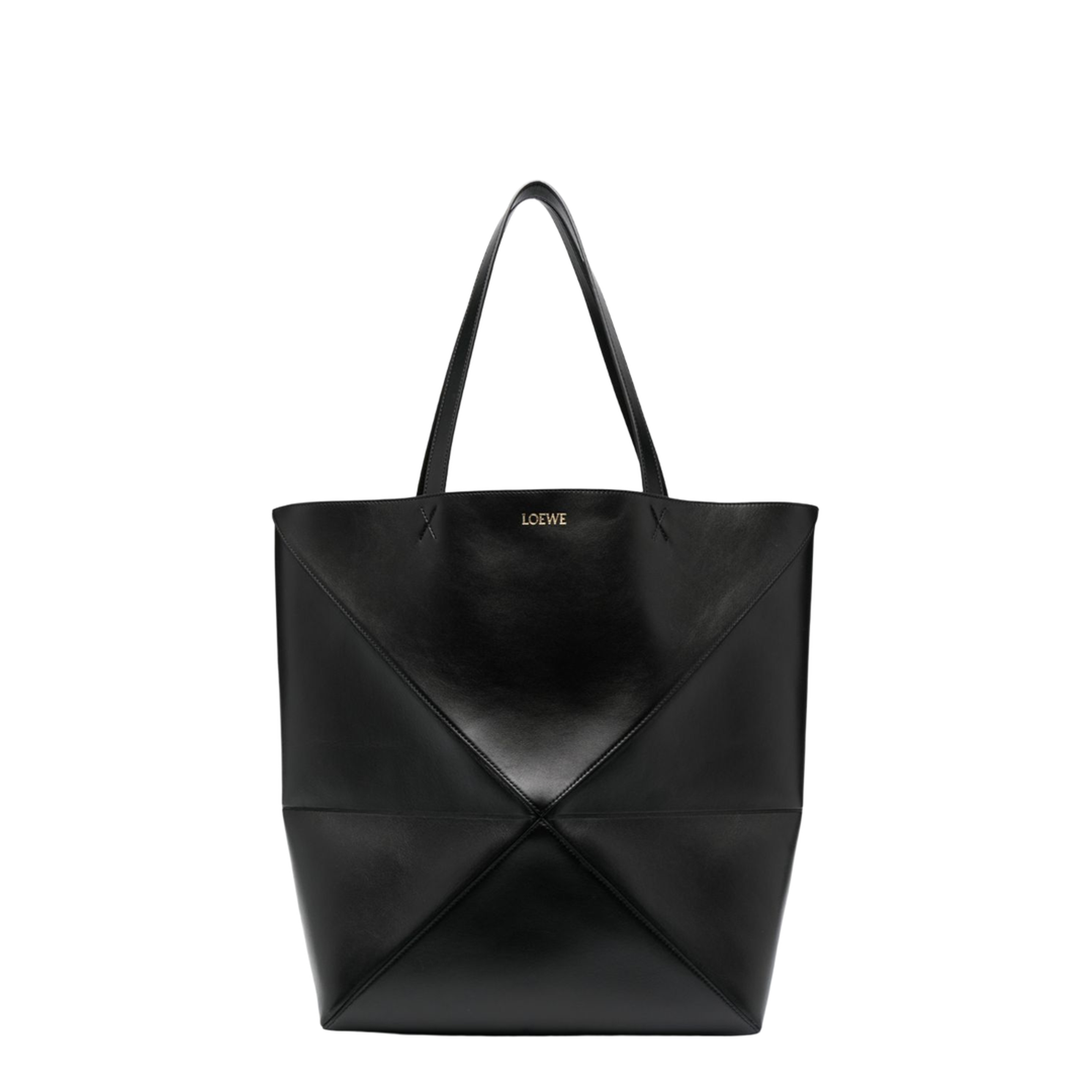 Puzzle Fold XL Shiny Calfskin Tote - Black