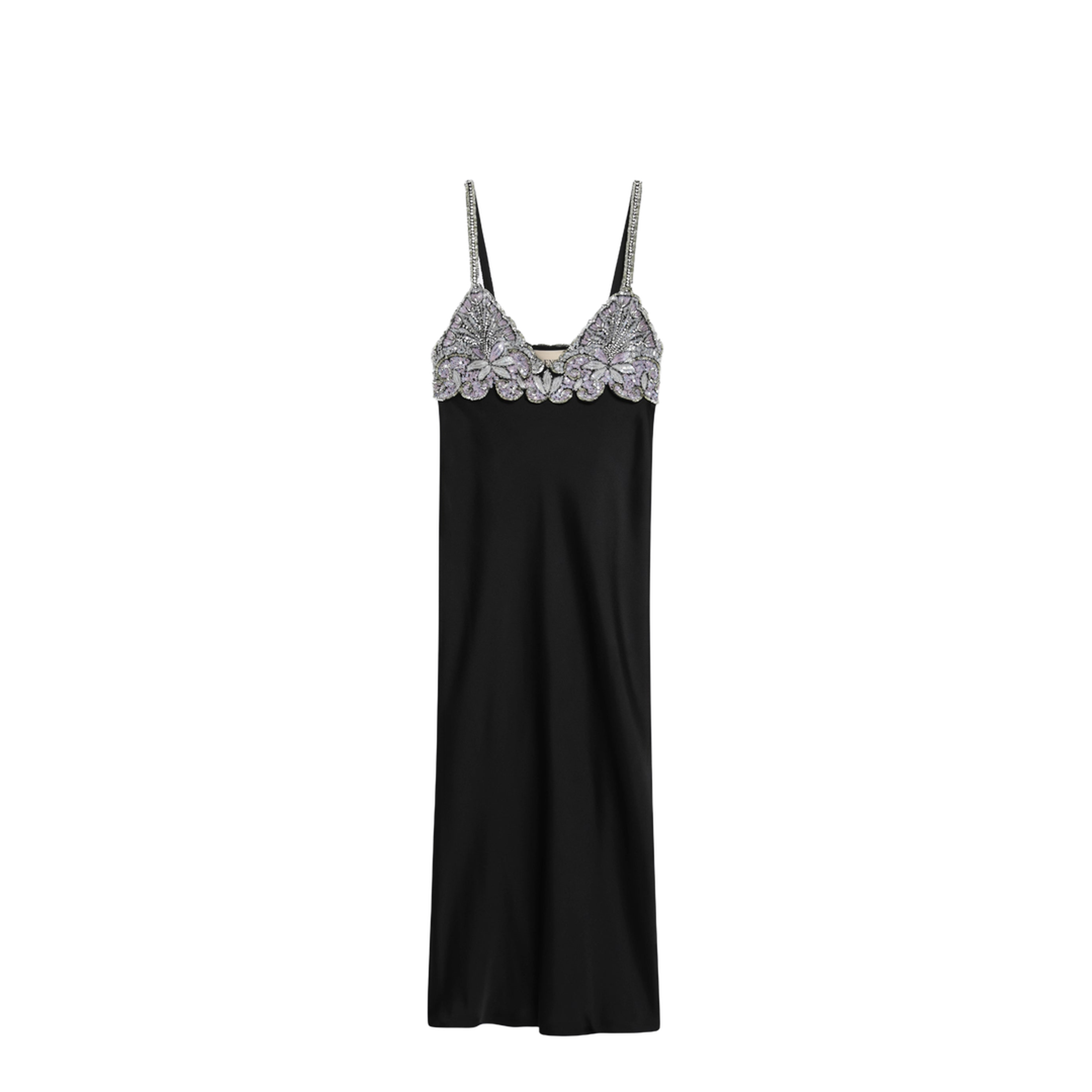 Black Midi Dress with Lace and Crystals