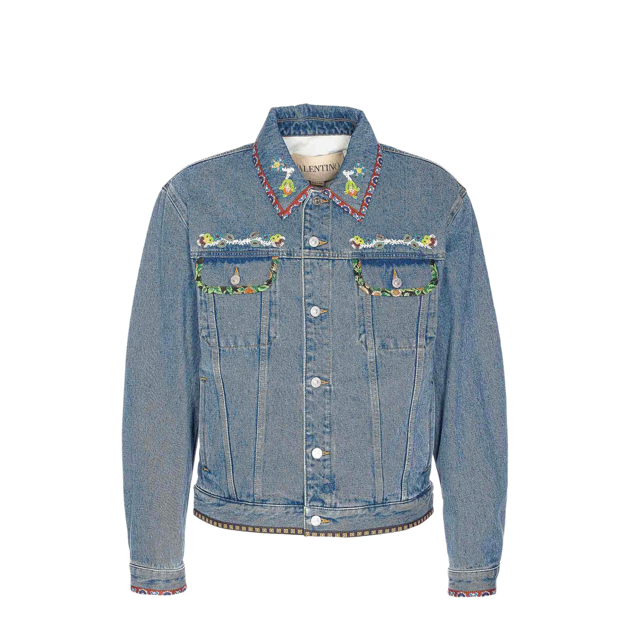 Beaded Embroidery Printed Edges Denim Jacket