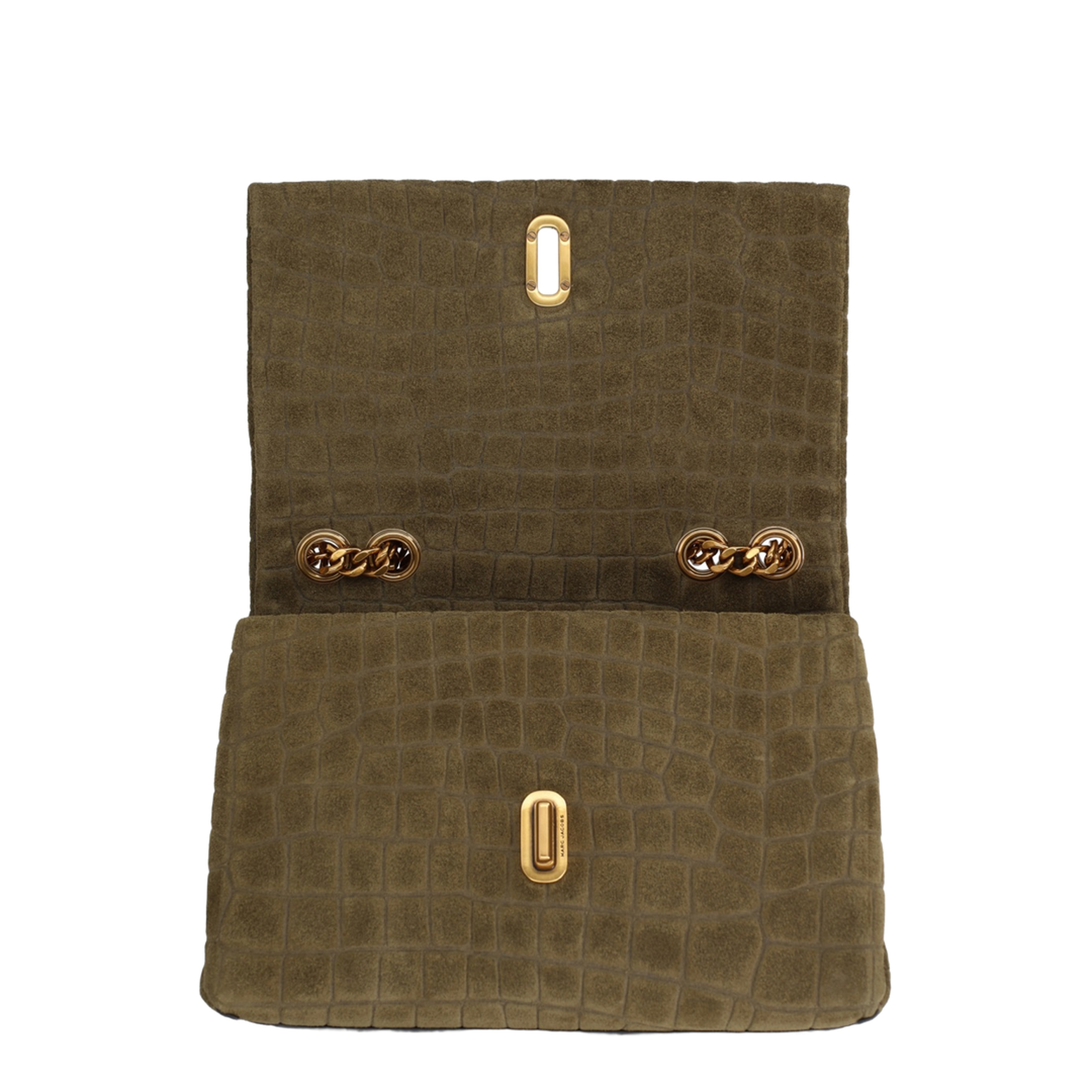 Slim Croc Suede Dual Chain Shoulder Bag - Olive Green