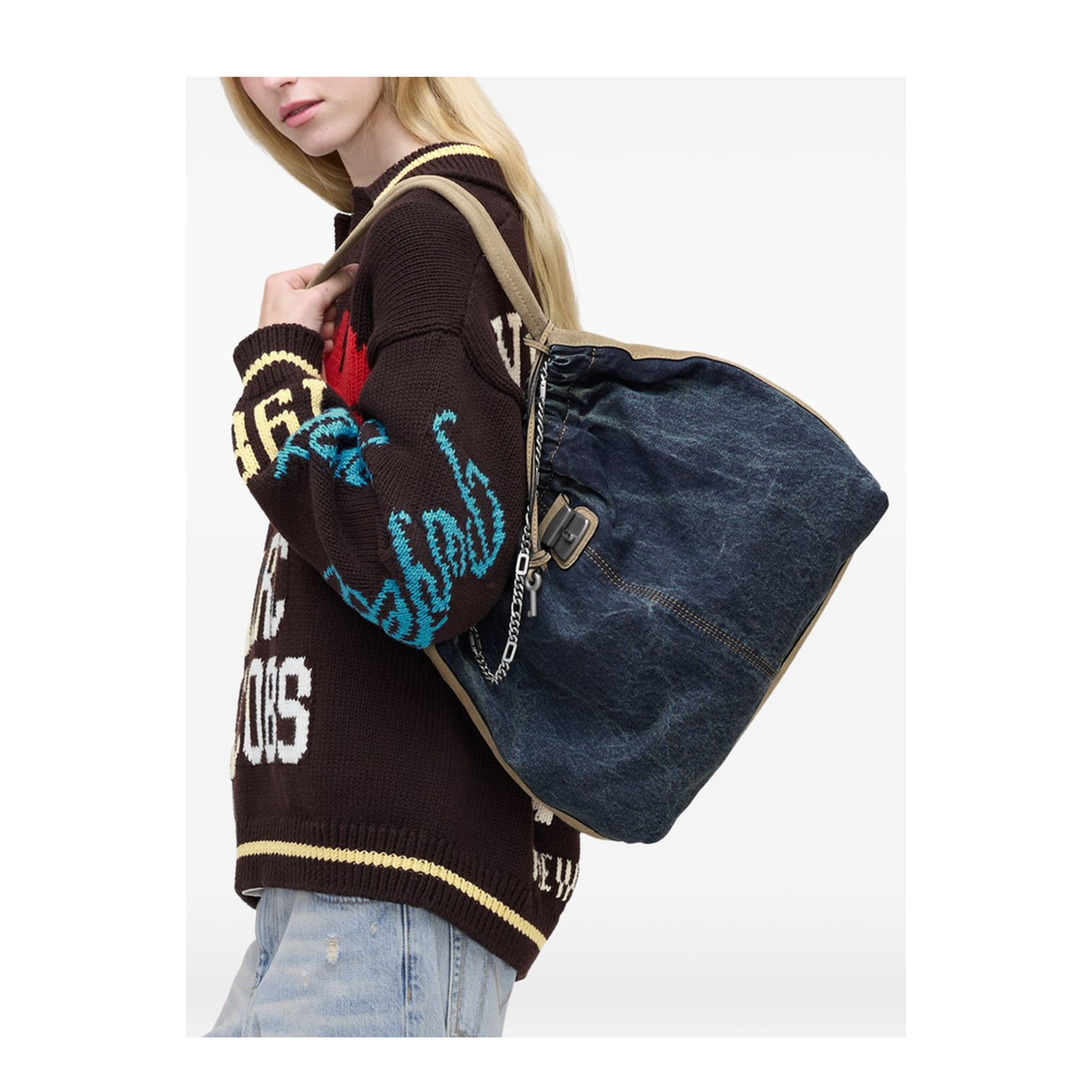 The Denim Suede Cristina Tote - Dark Wash Indigo