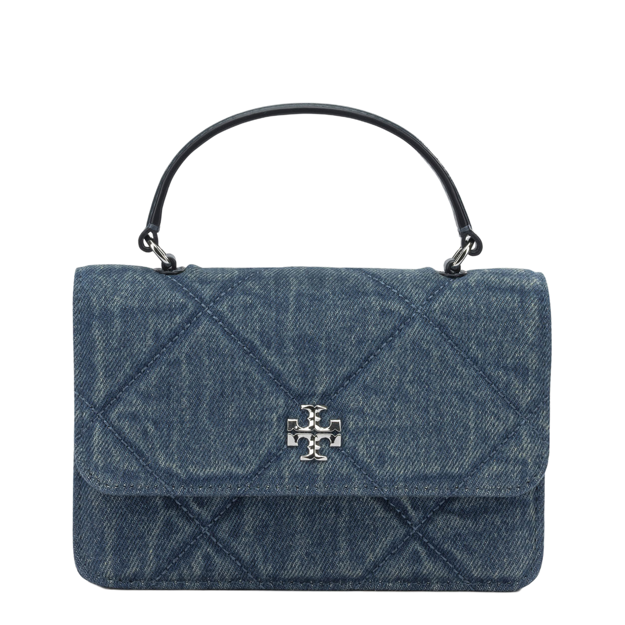 Diamond Quilt Mini Chain Denim Handbag - Blue