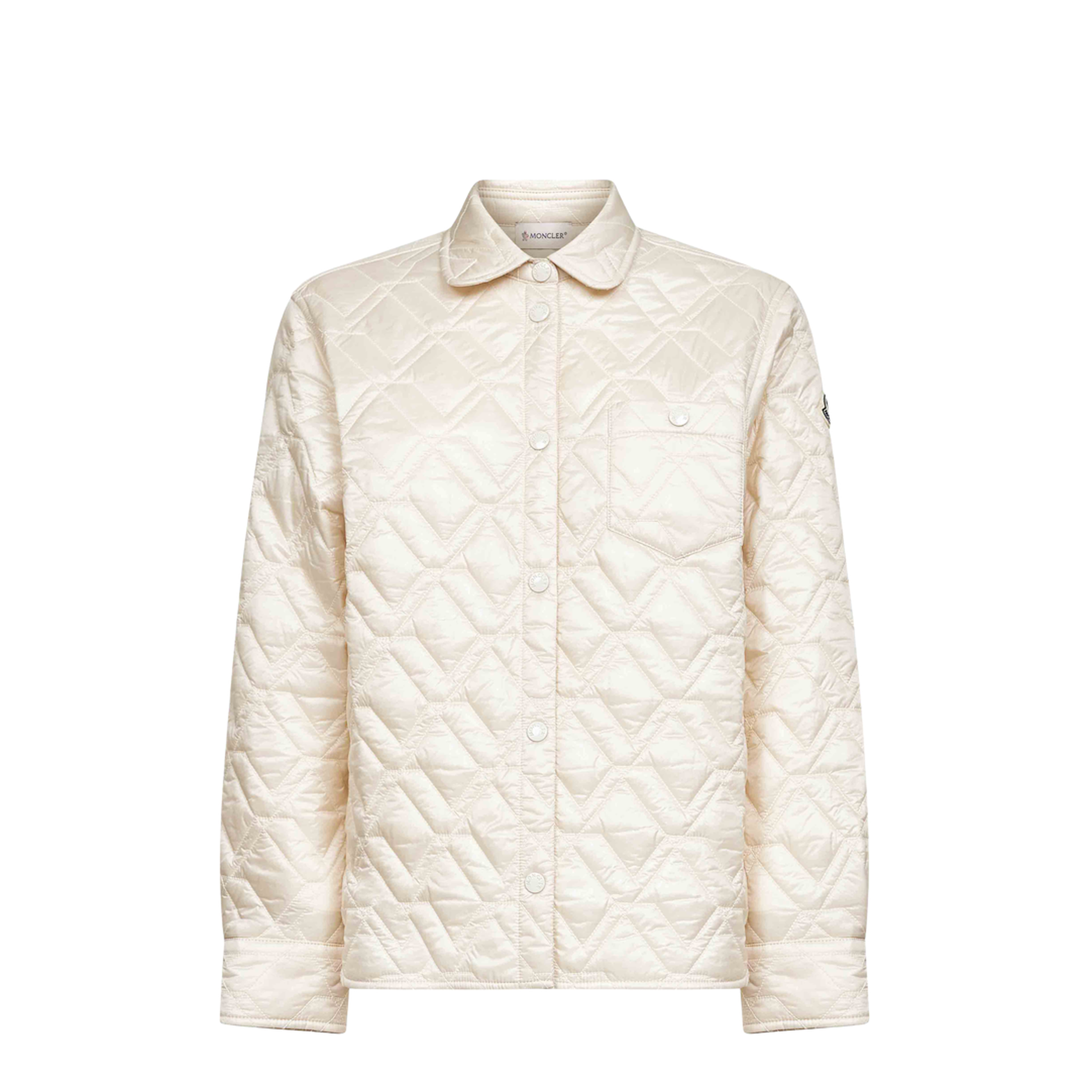 White Ivory Diamond Quilted Padded Shirt Jacket