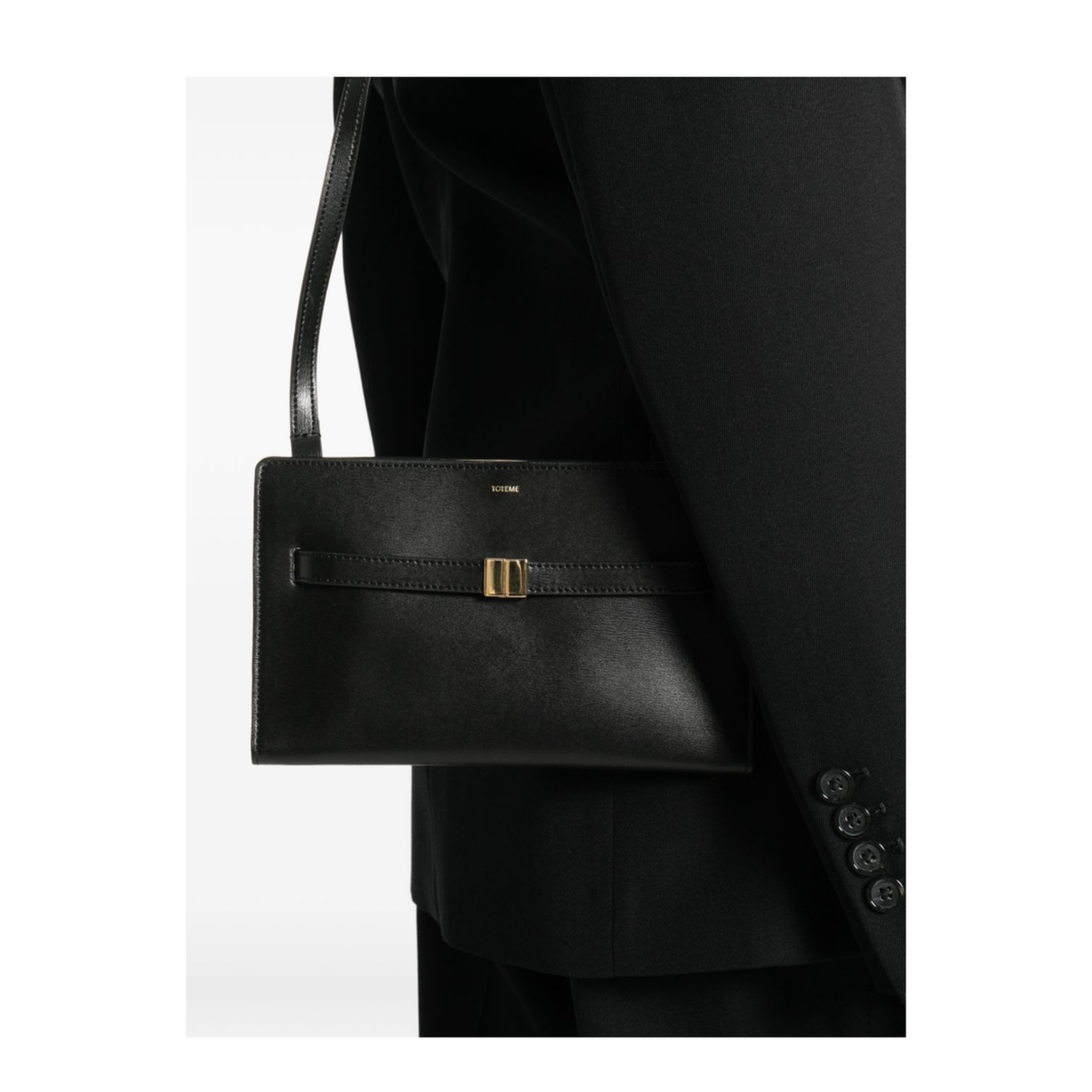 Belted Leather Crossbody Bag - Black