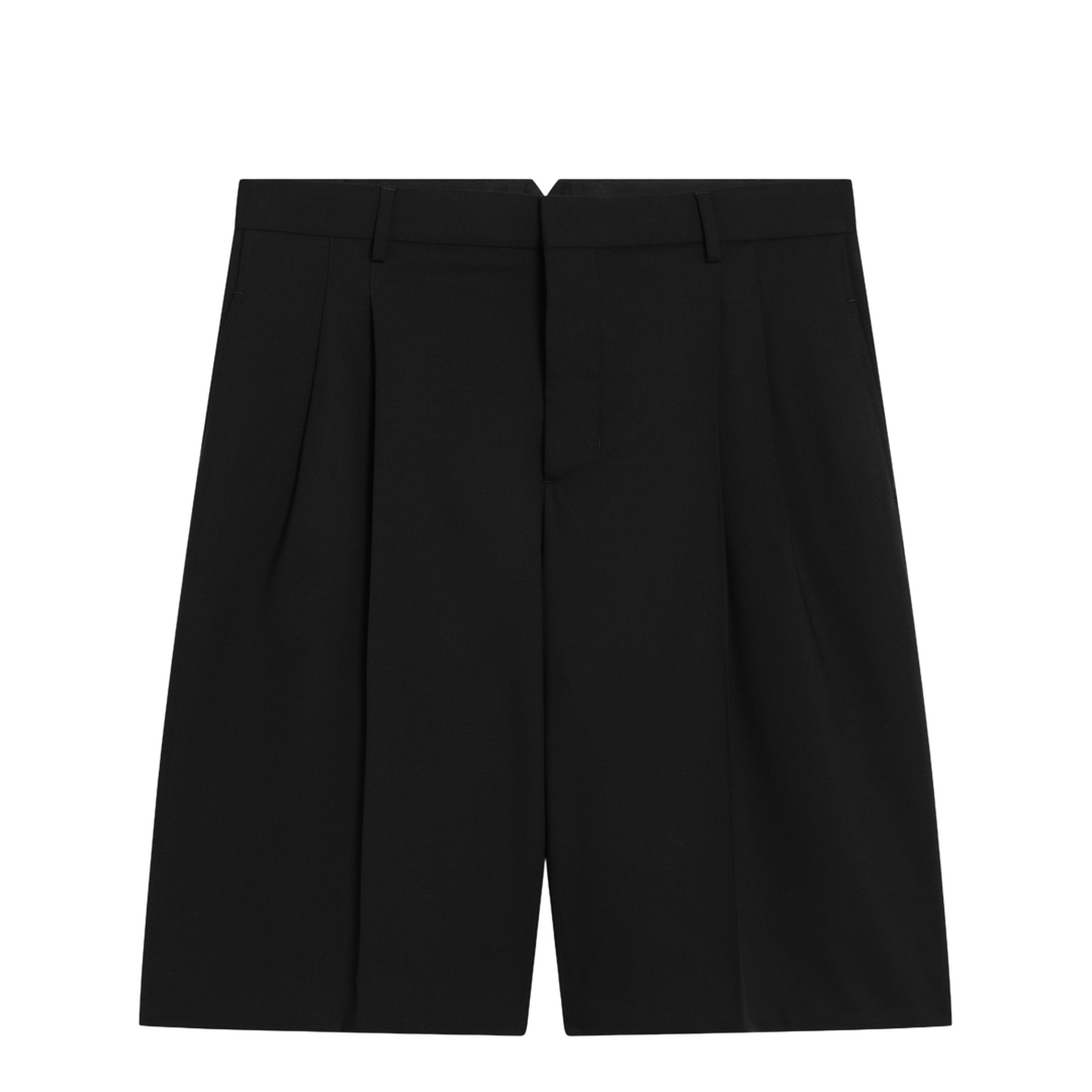 Black Pleated Bermuda Shorts in Cotton