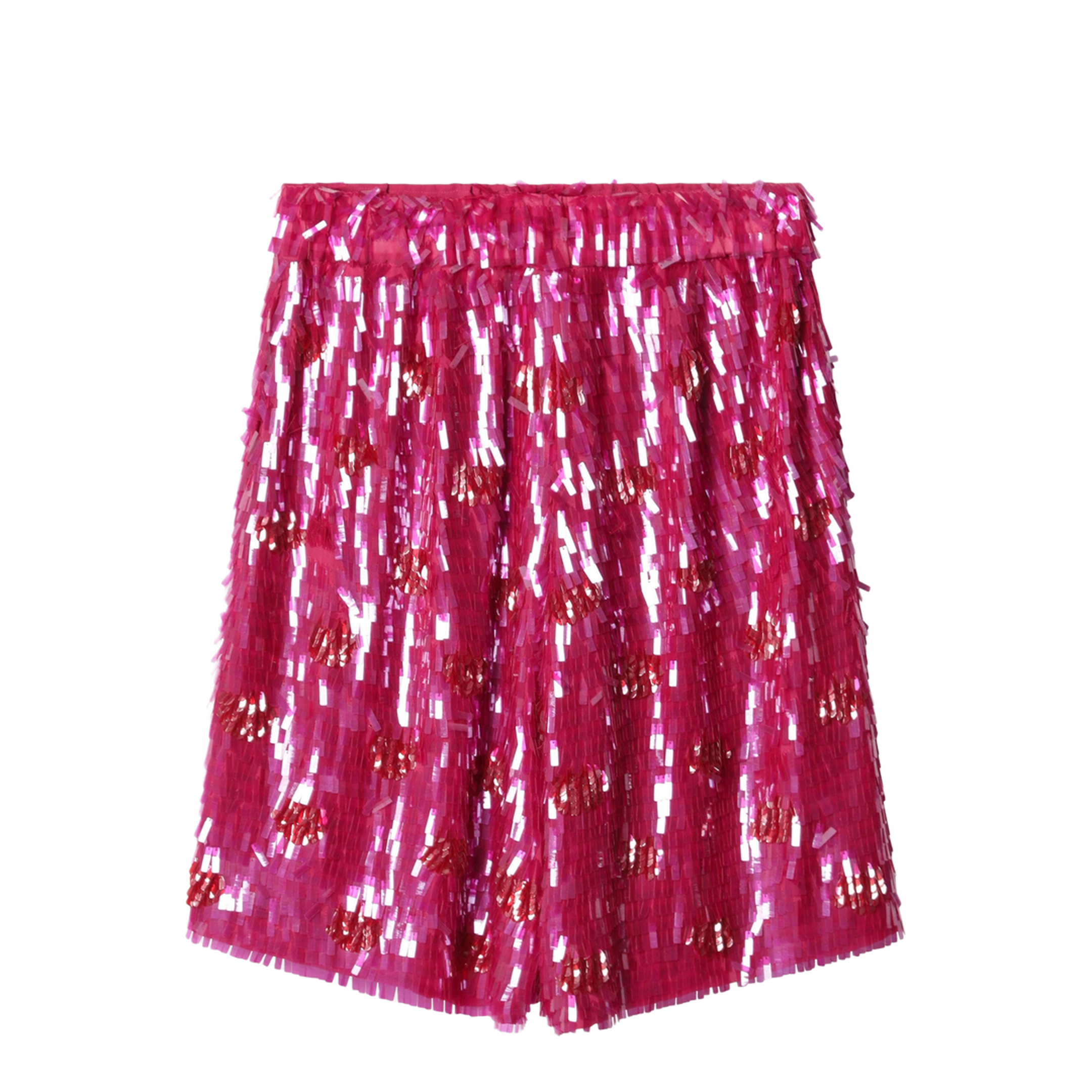 Fuchsia Silk Bermuda Shorts With Sequins