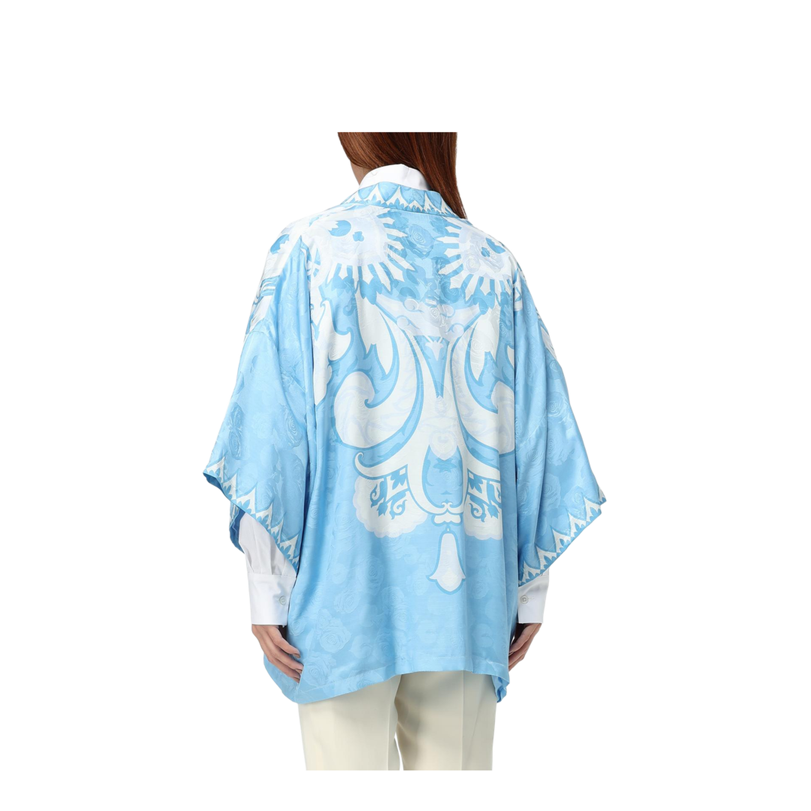 Long Sleeve Top In Light Blue/White