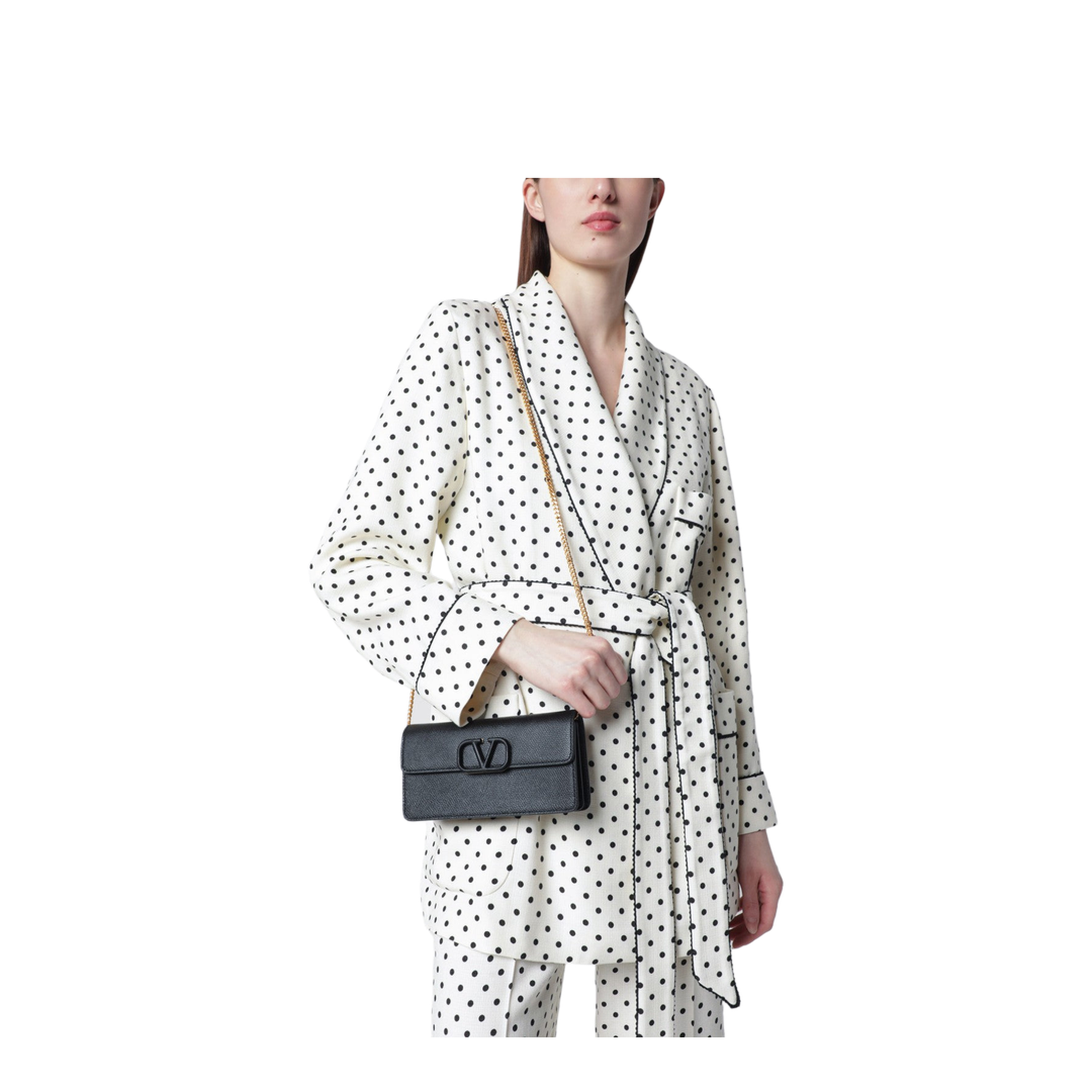 Vlogo chain wallet in black leather