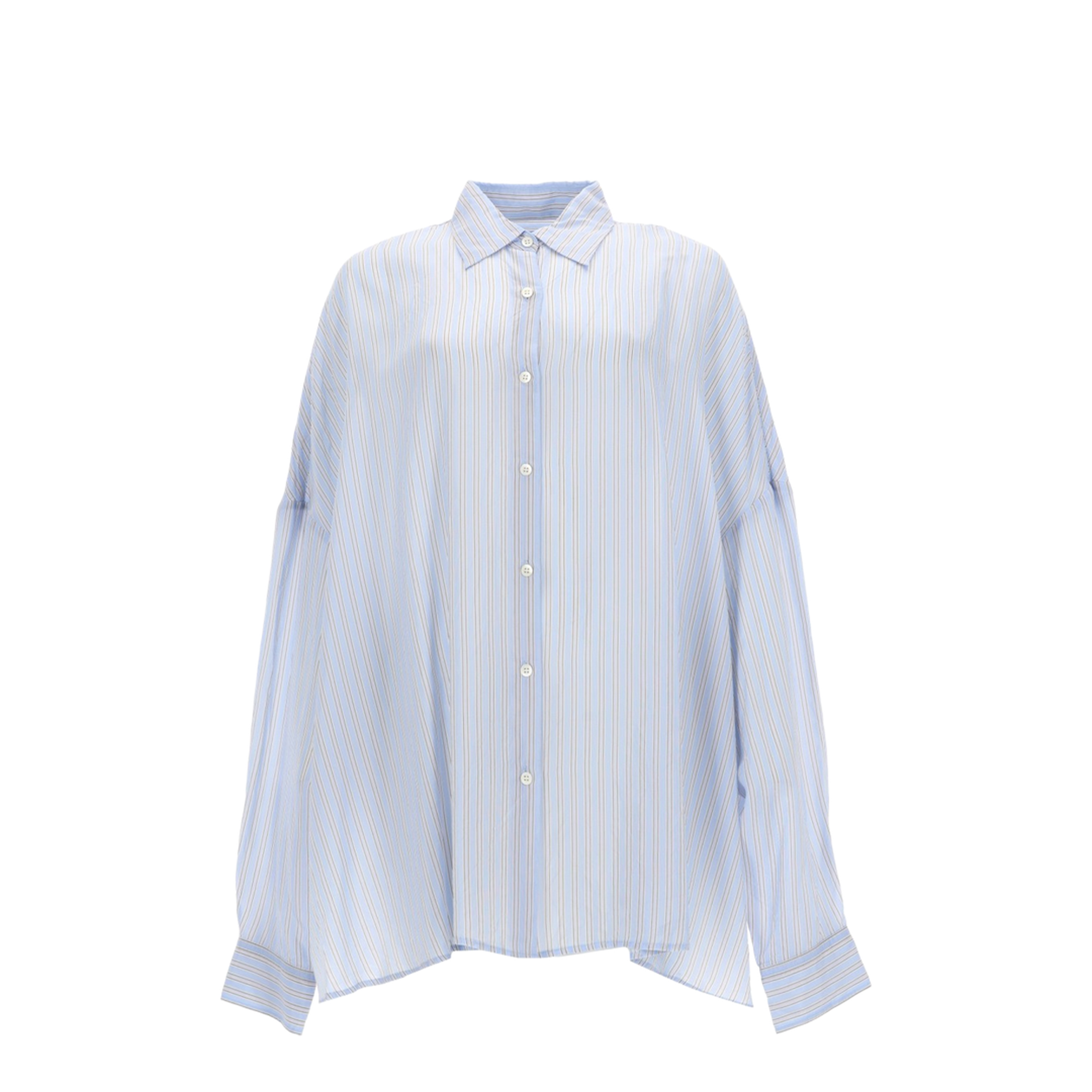 Light Blue Striped Oversized Cupro Shirt