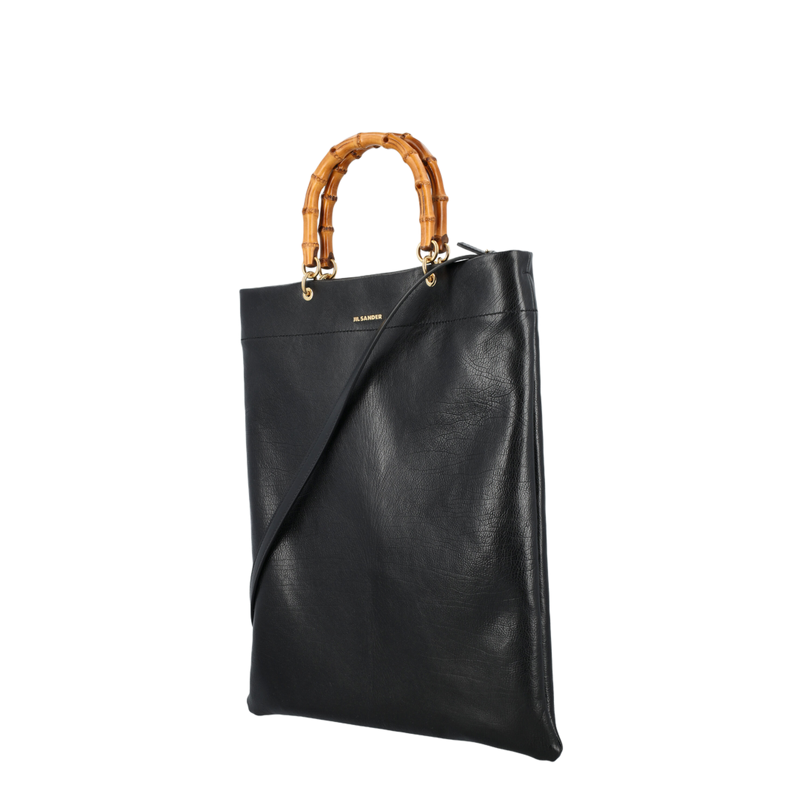 Leather Bag with Bamboo Handles and Logo